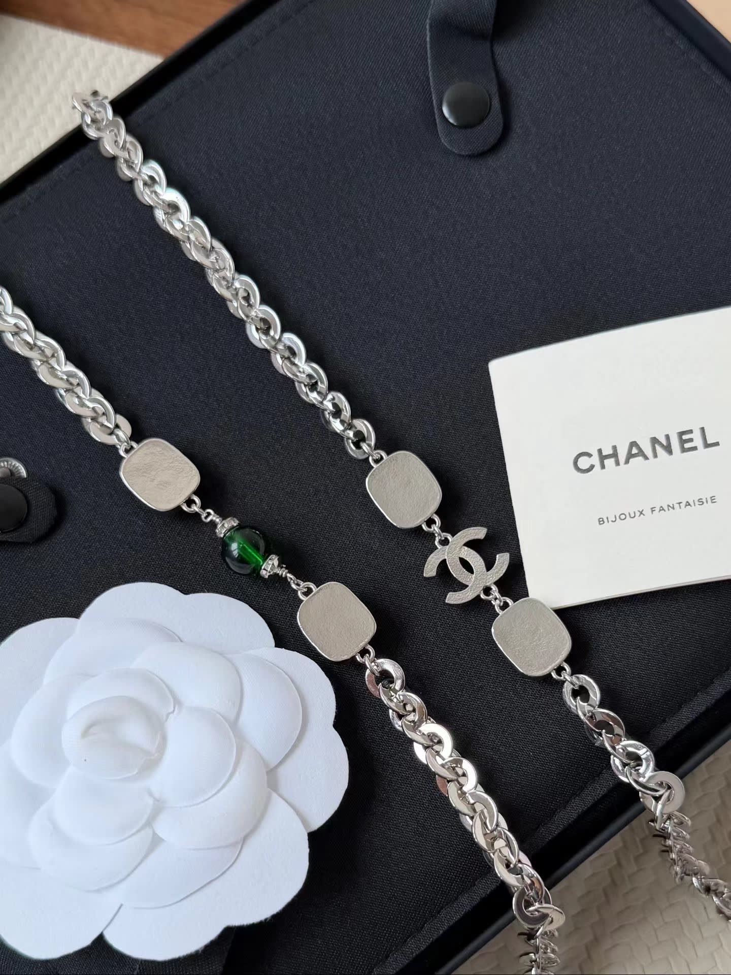 Chanel CC Logo Chain Necklace with Gemstones