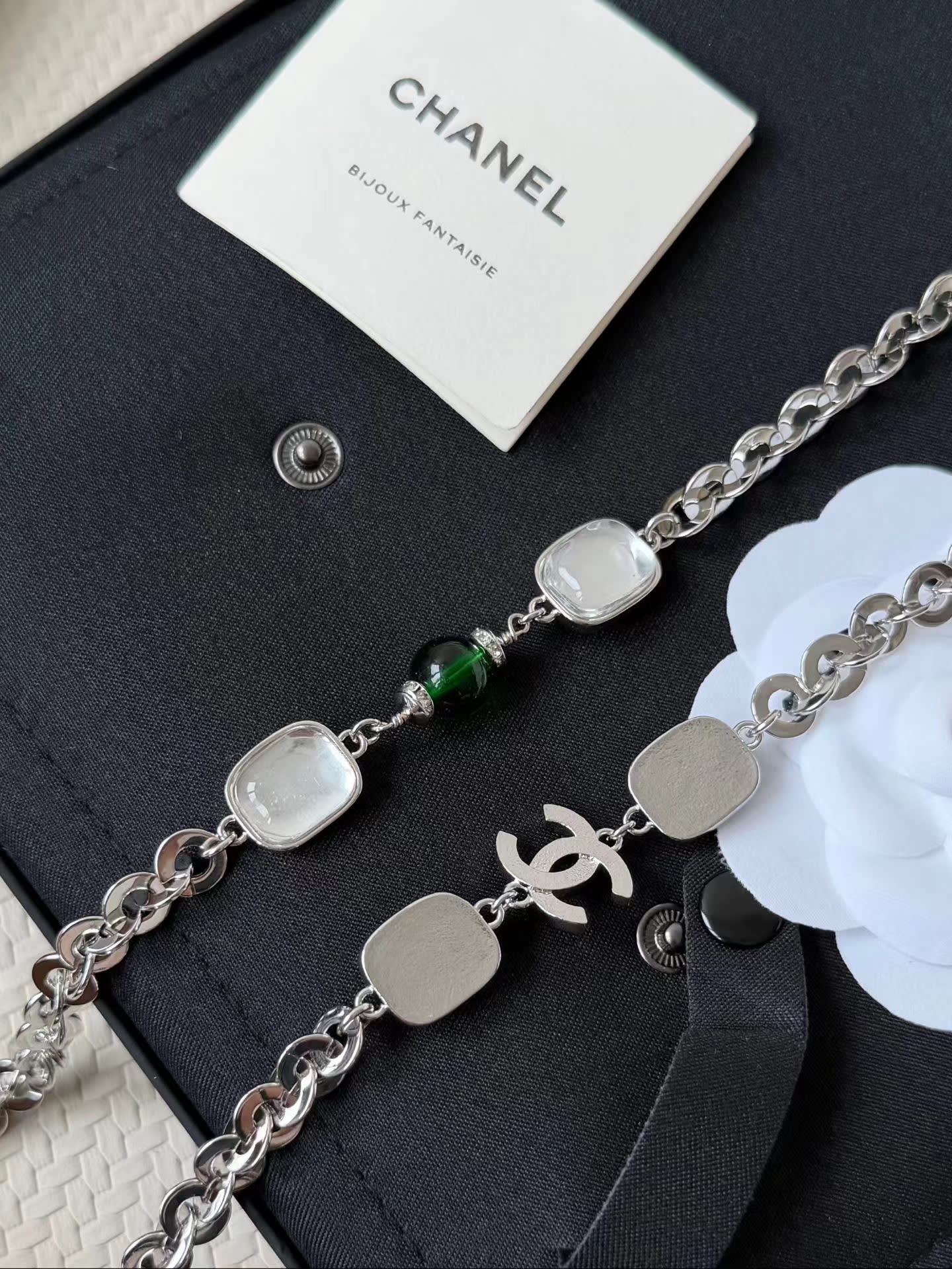 Chanel CC Logo Chain Necklace with Gemstones