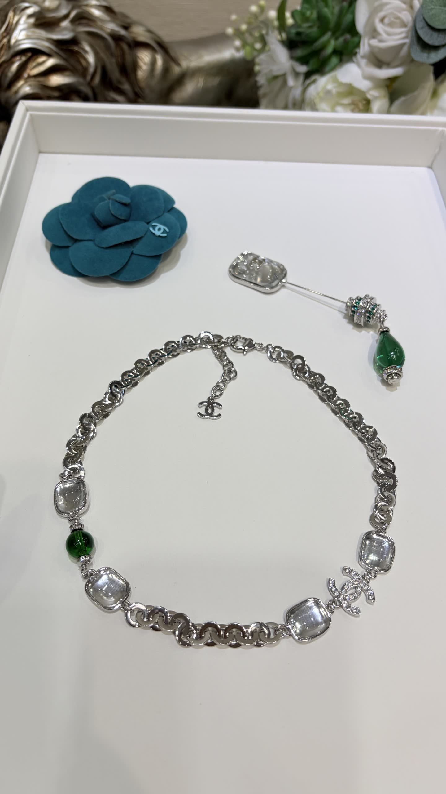 Chanel CC Logo and Crystal Necklace