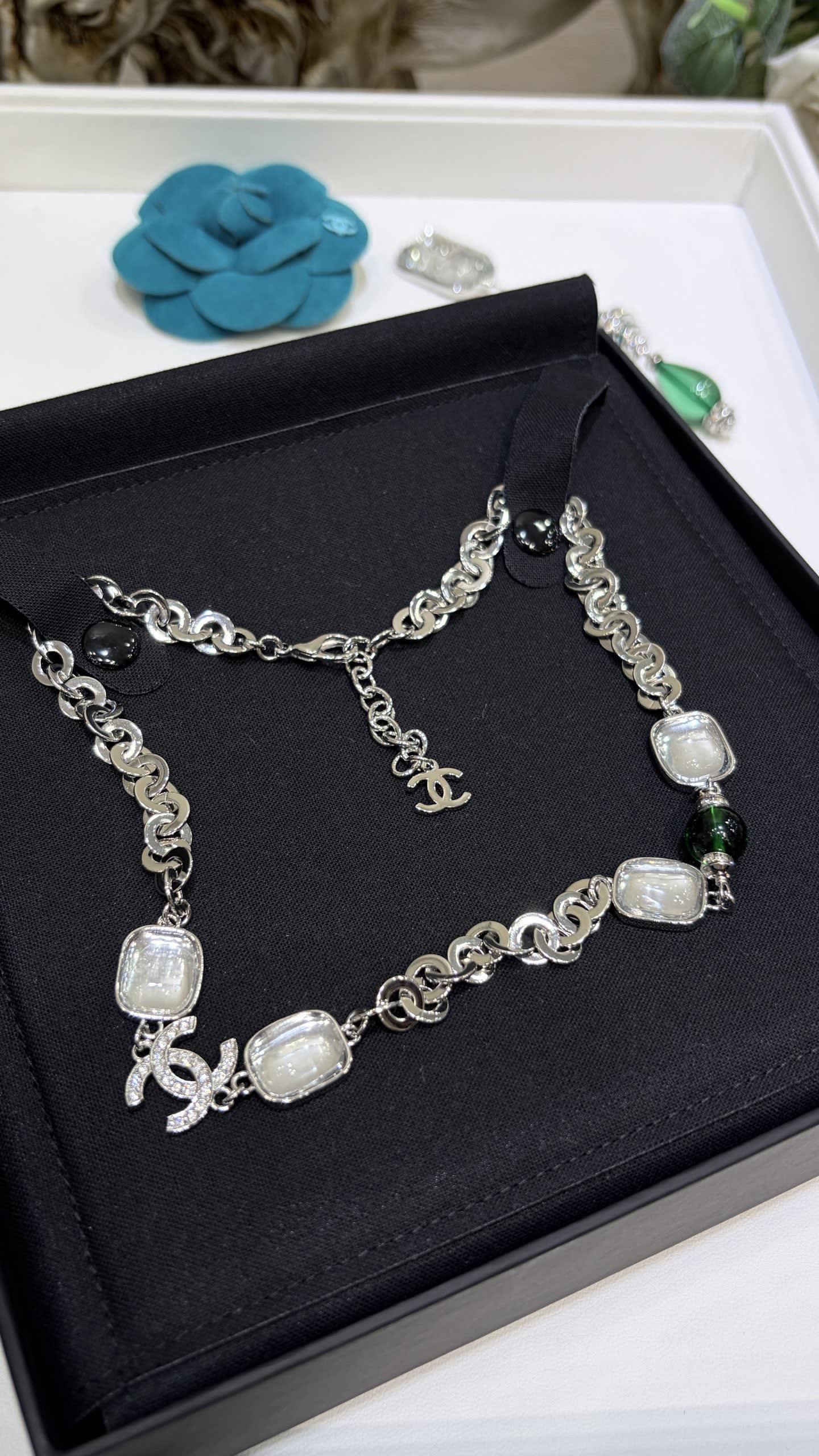 Chanel CC Logo and Crystal Necklace