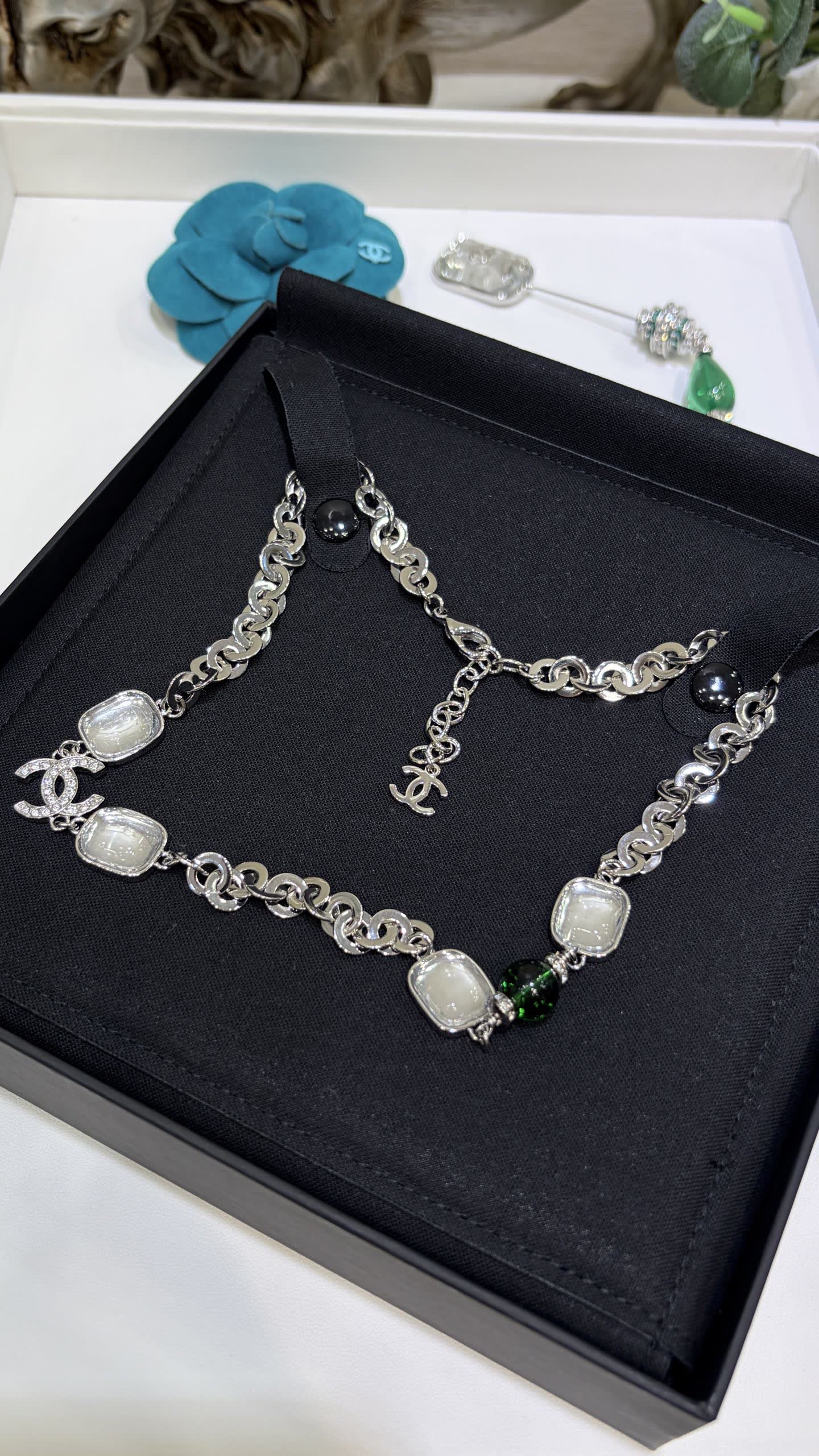 Chanel CC Logo and Crystal Necklace