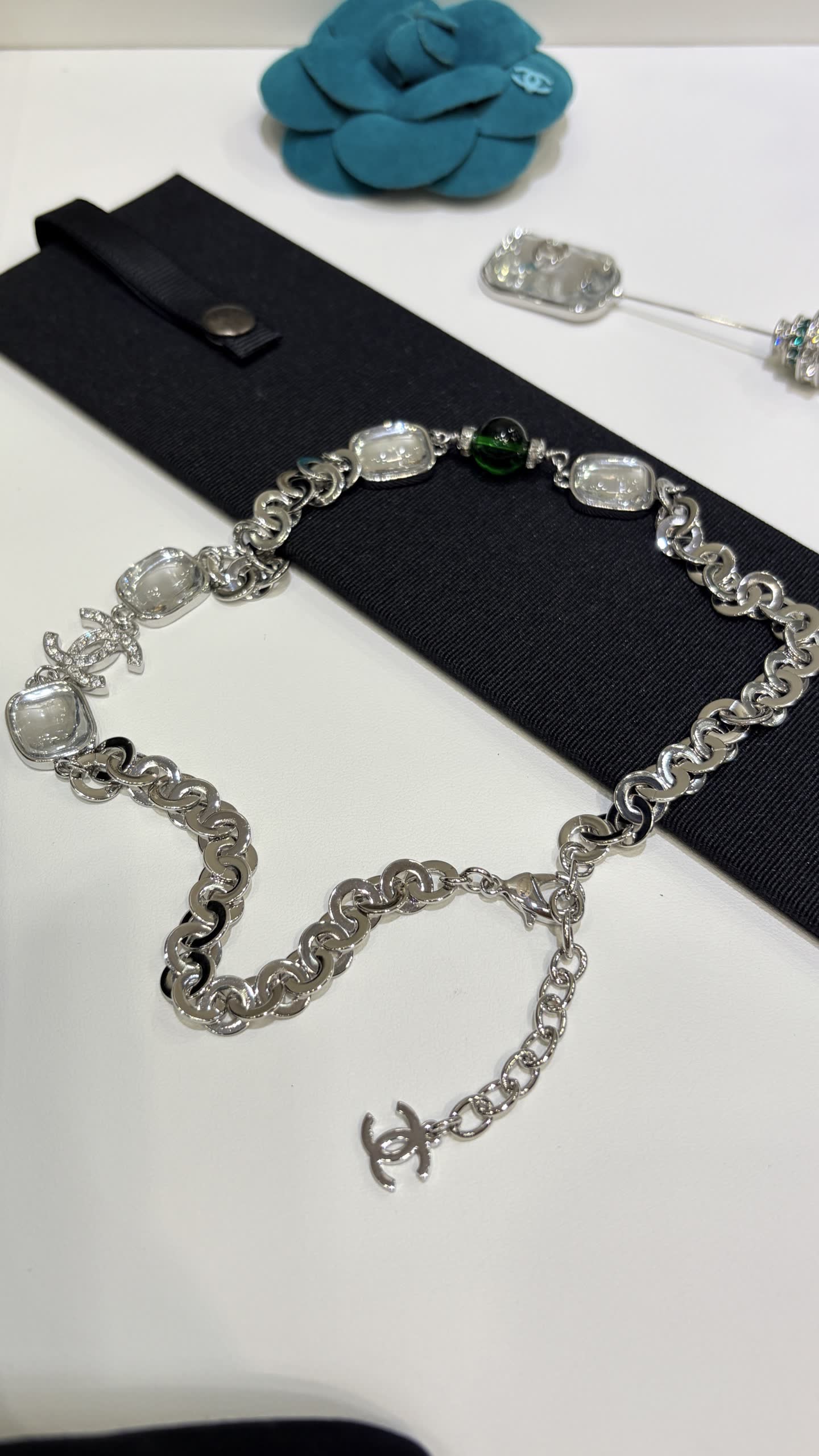 Chanel CC Logo and Crystal Necklace