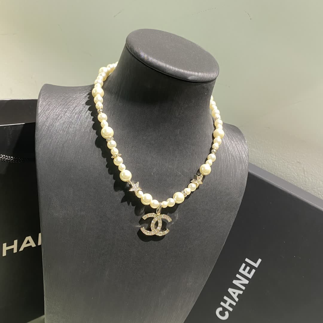 Chanel Pearl Necklace with CC Pendant