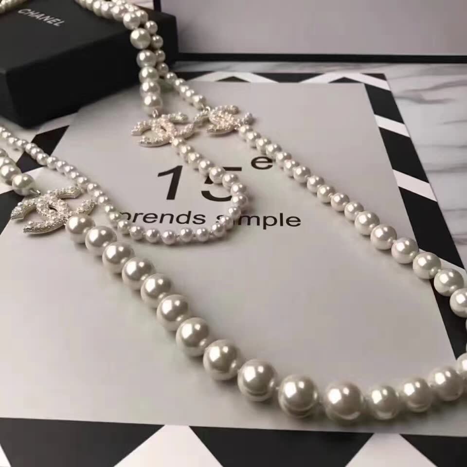 Chanel Pearl Necklace with CC Logo