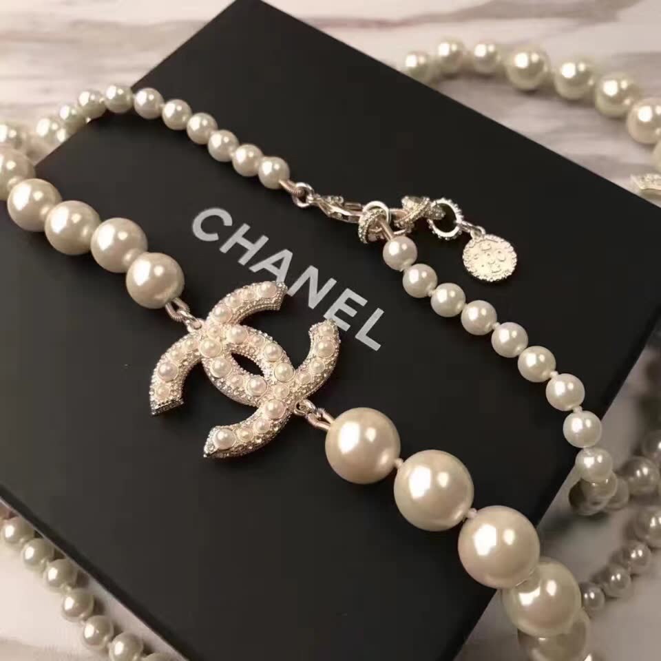 Chanel Pearl Necklace with CC Logo
