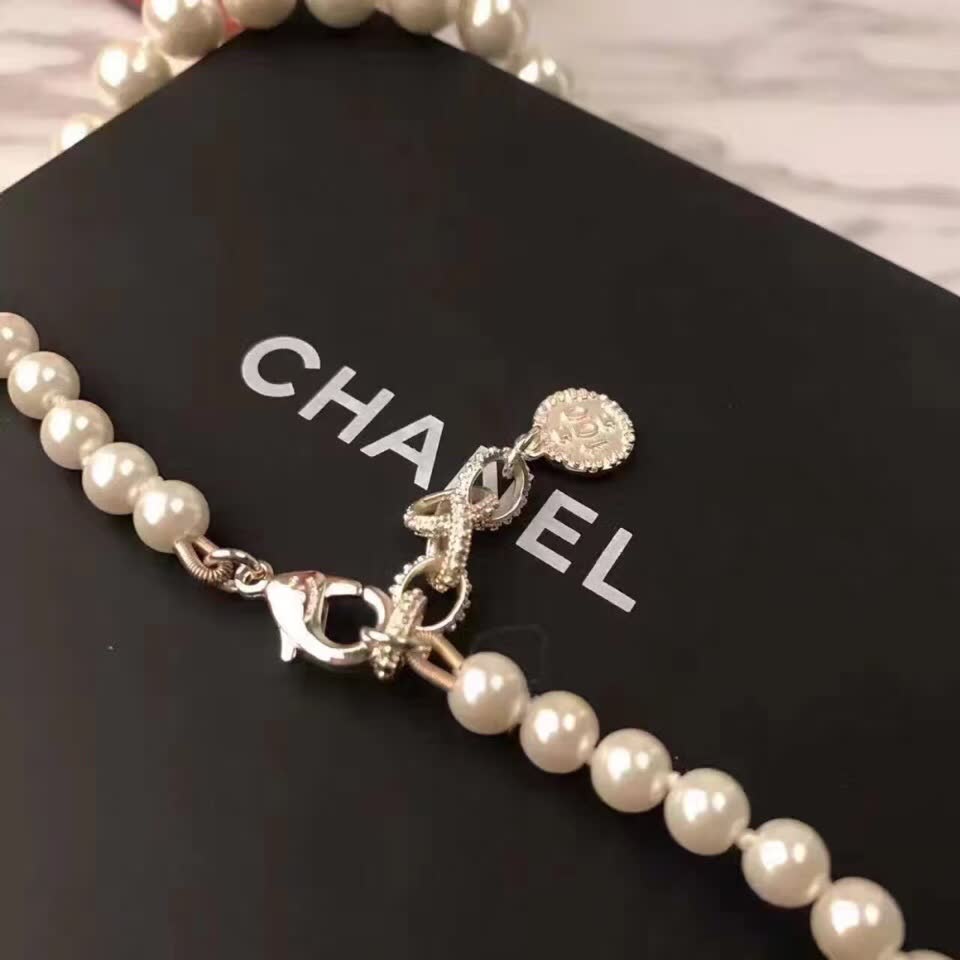 Chanel Pearl Necklace with CC Logo