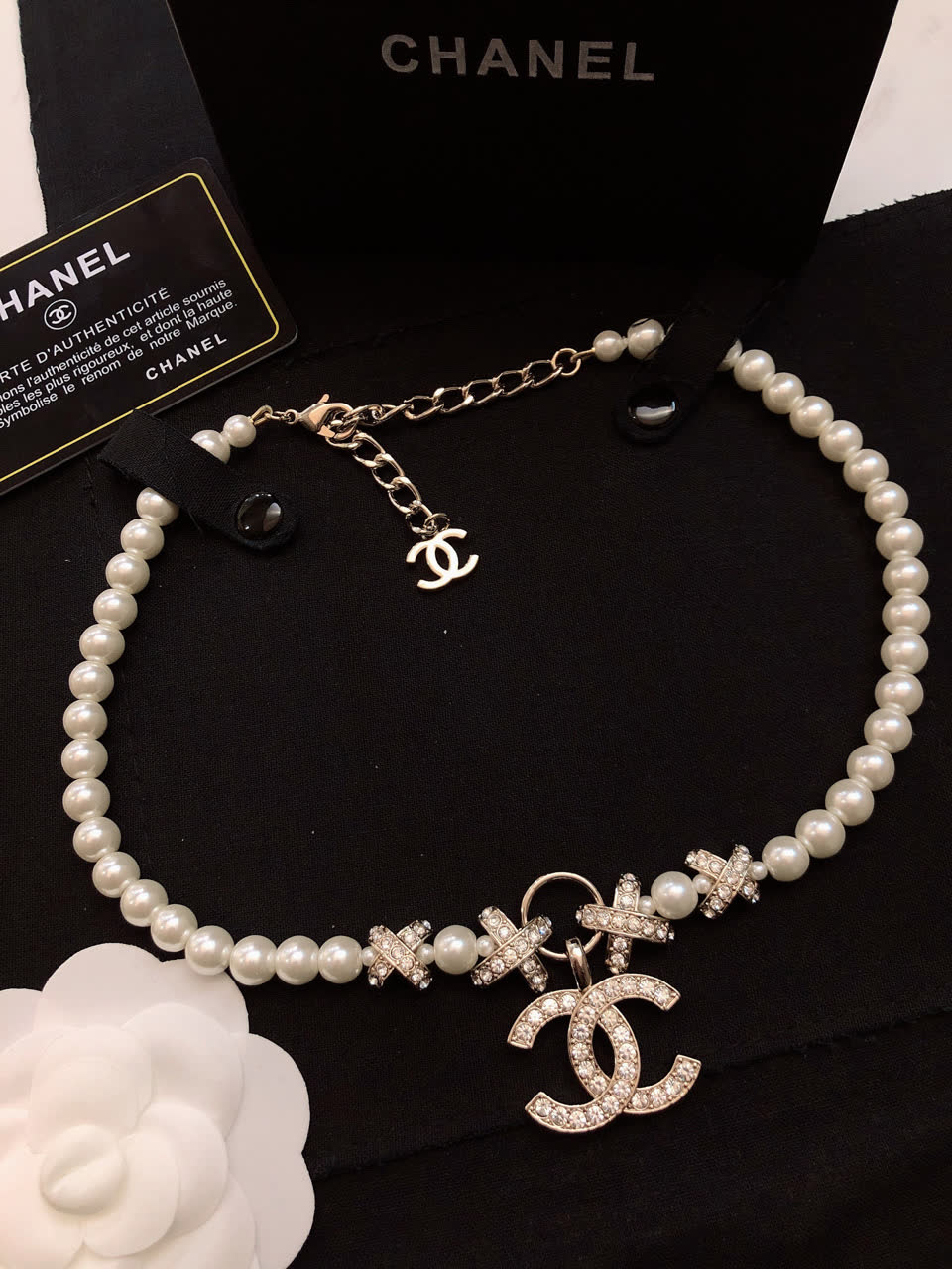 Chanel Pearl Necklace with CC Pendant