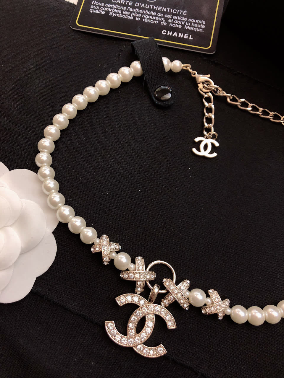 Chanel Pearl Necklace with CC Pendant