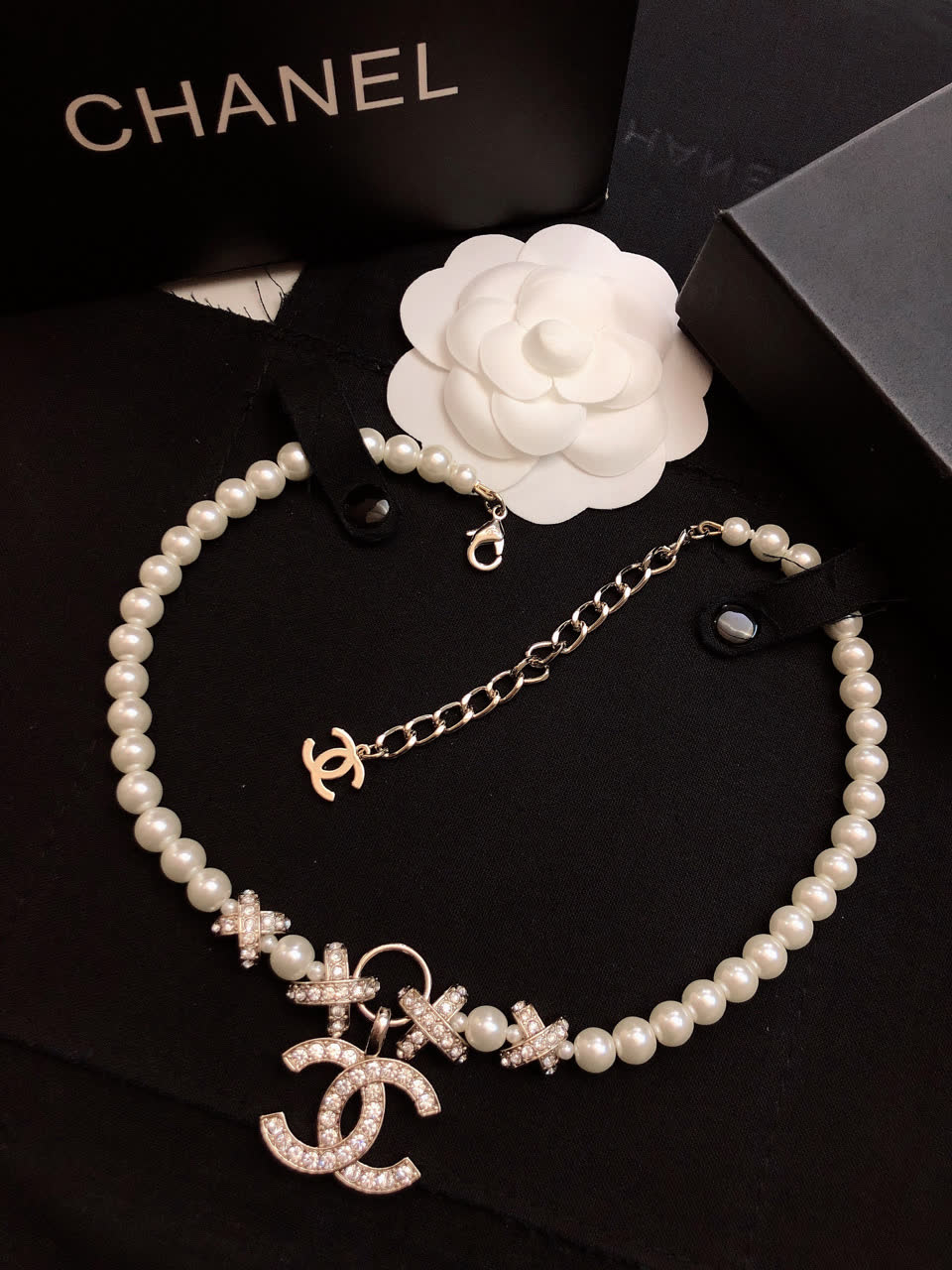 Chanel Pearl Necklace with CC Pendant