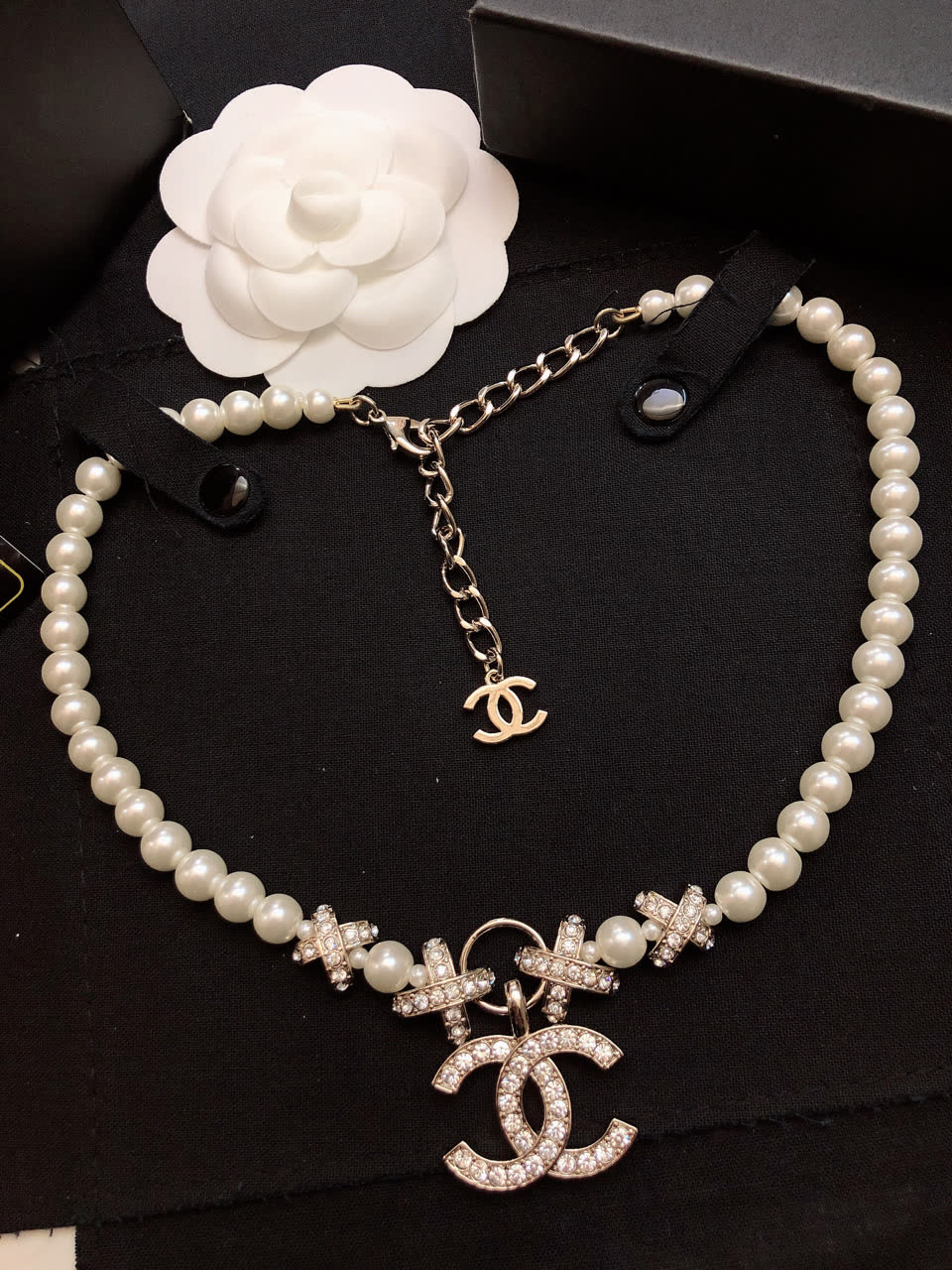 Chanel Pearl Necklace with CC Pendant