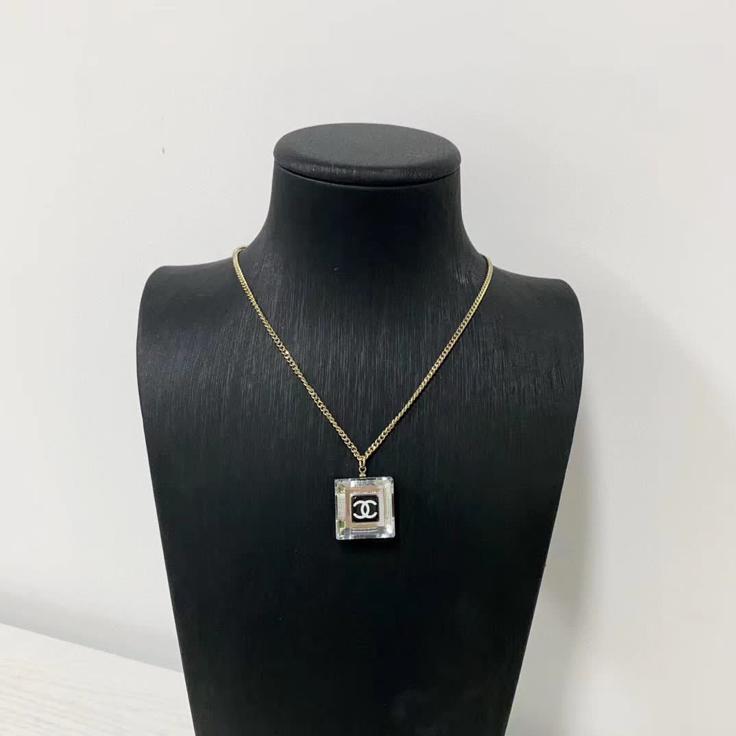 Chanel Square Crystal Pendant Necklace