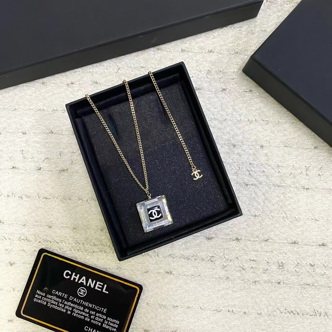 Chanel Square Crystal Pendant Necklace