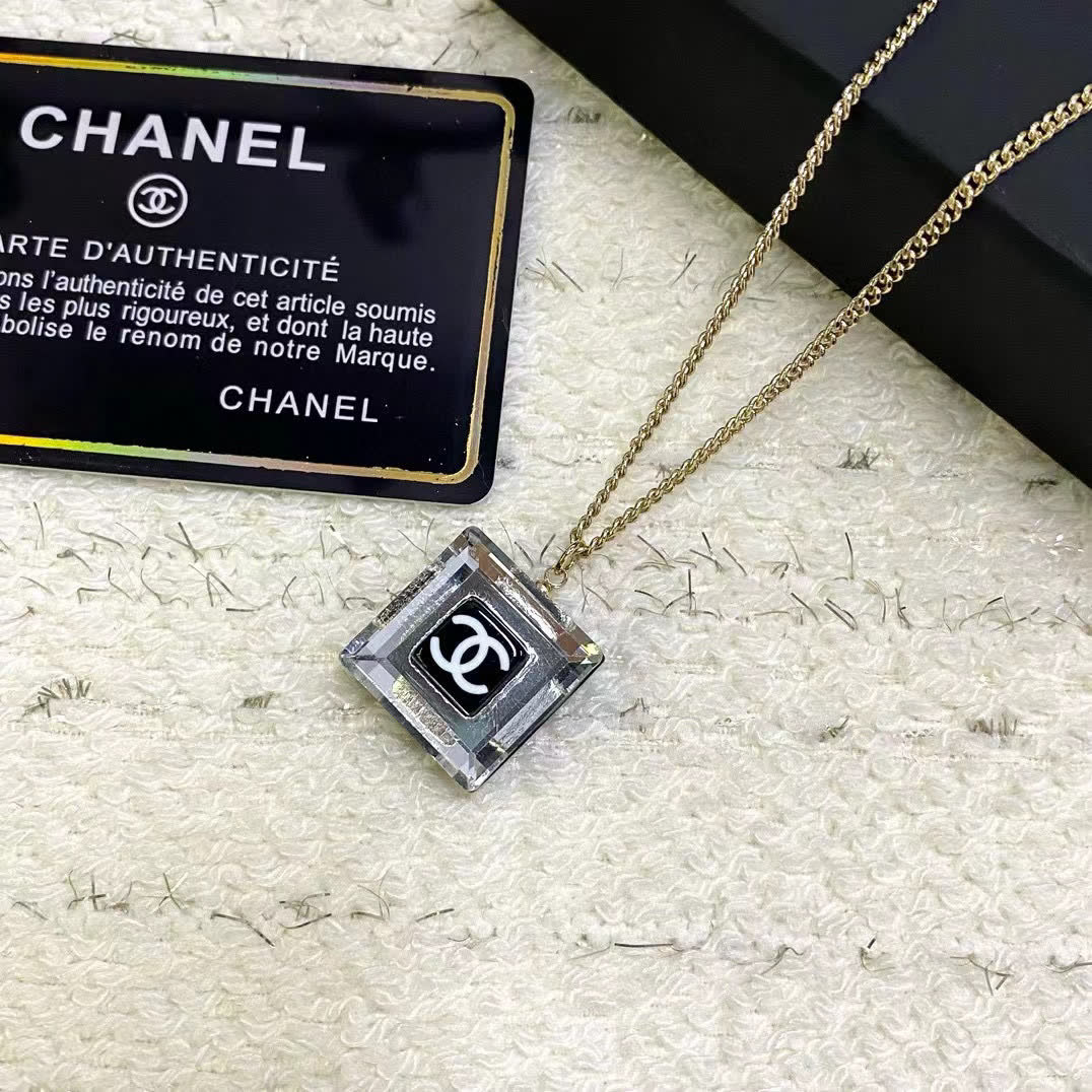 Chanel Square Crystal Pendant Necklace