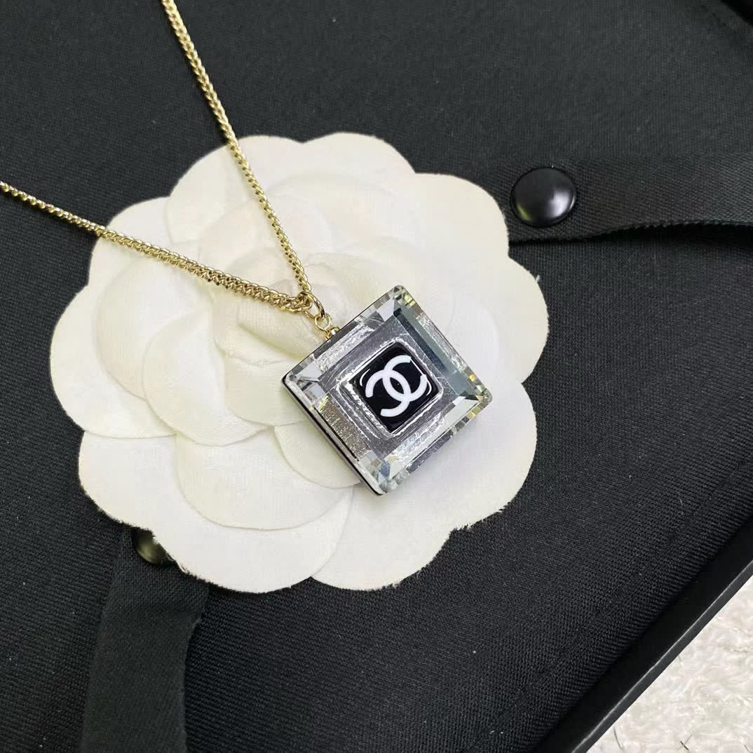 Chanel Square Crystal Pendant Necklace