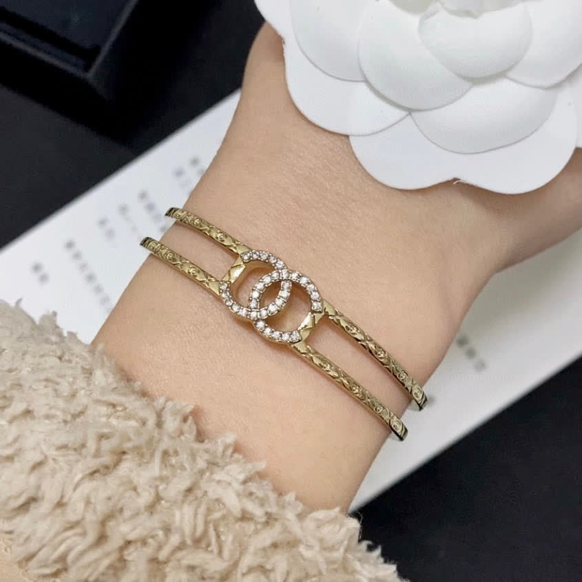 Chanel Bracelet with Interlocking C's and Crystal Detail Chanel Bracelet with Interlocking C's and Crystal Detail