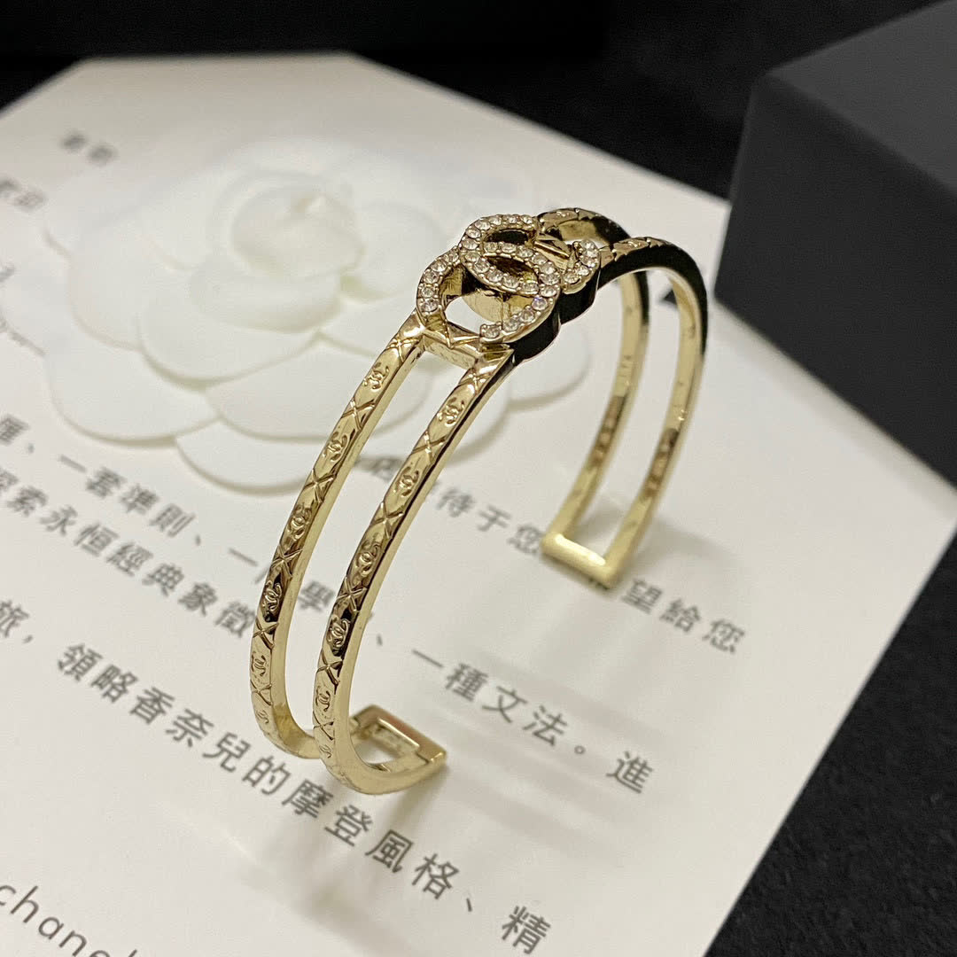 Chanel Bracelet with Interlocking C's and Crystal Detail