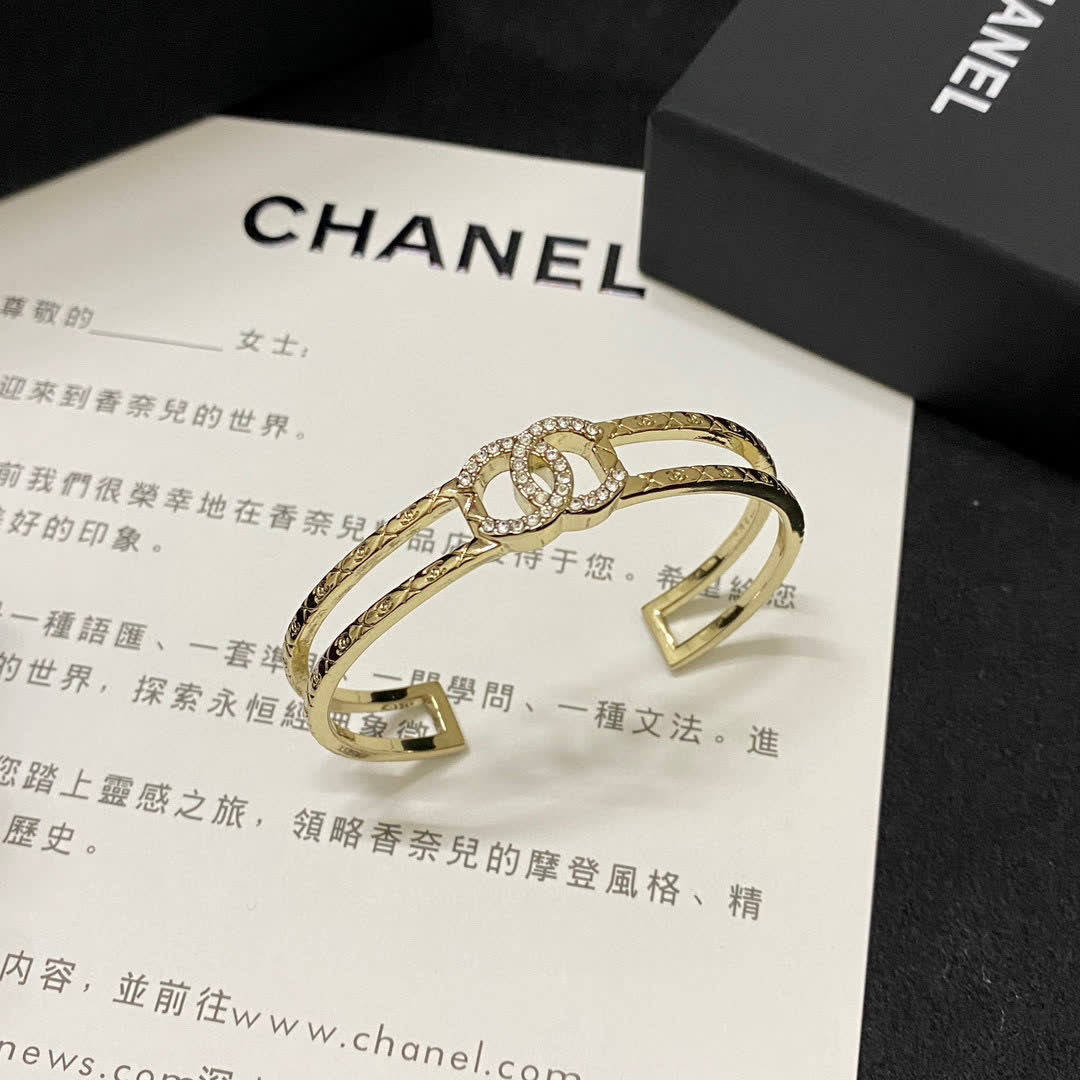 Chanel Bracelet with Interlocking C's and Crystal Detail