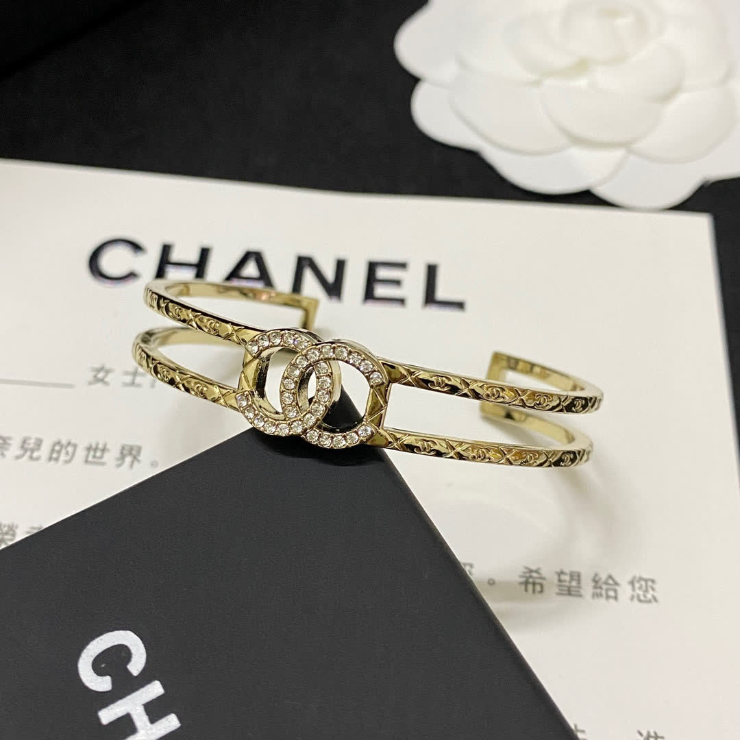 Chanel Bracelet with Interlocking C's and Crystal Detail