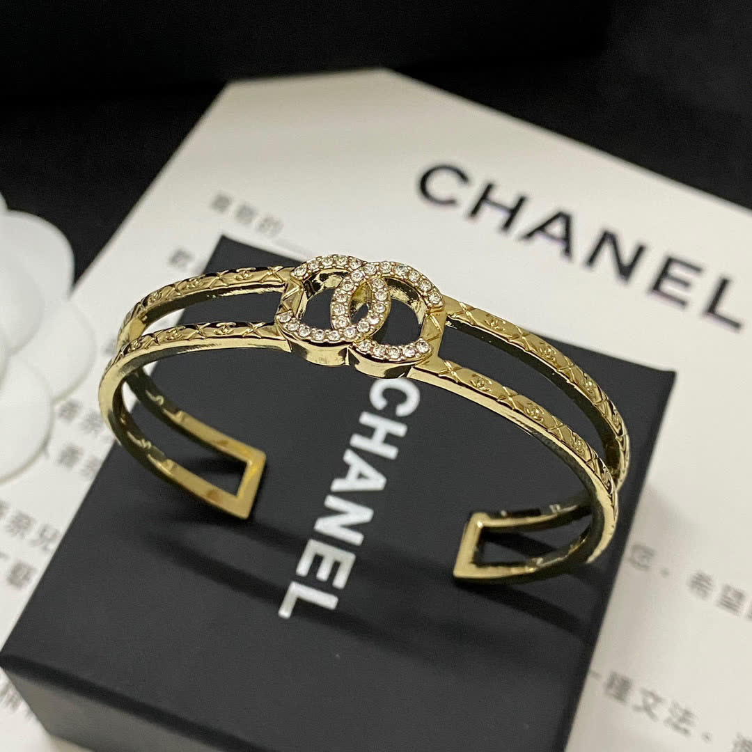 Chanel Bracelet with Interlocking C's and Crystal Detail