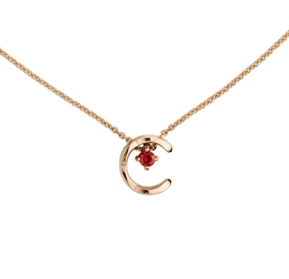 Gold Crescent Moon Ruby Pendant Necklace