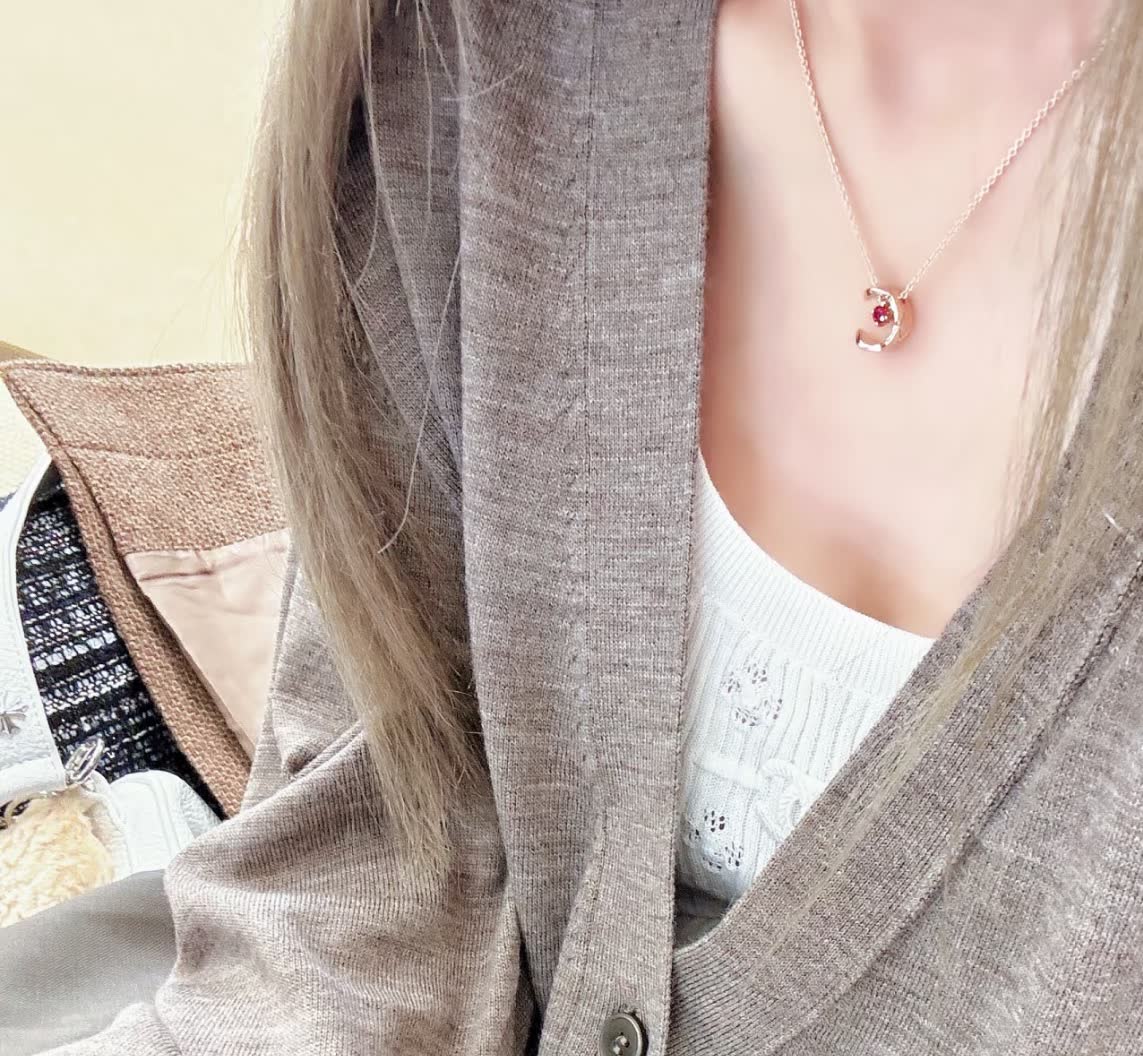 Gold Crescent Moon Ruby Pendant Necklace