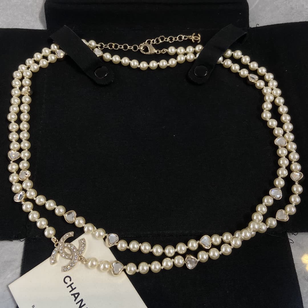 Chanel Double-Strand Pearl Necklace with CC Logo