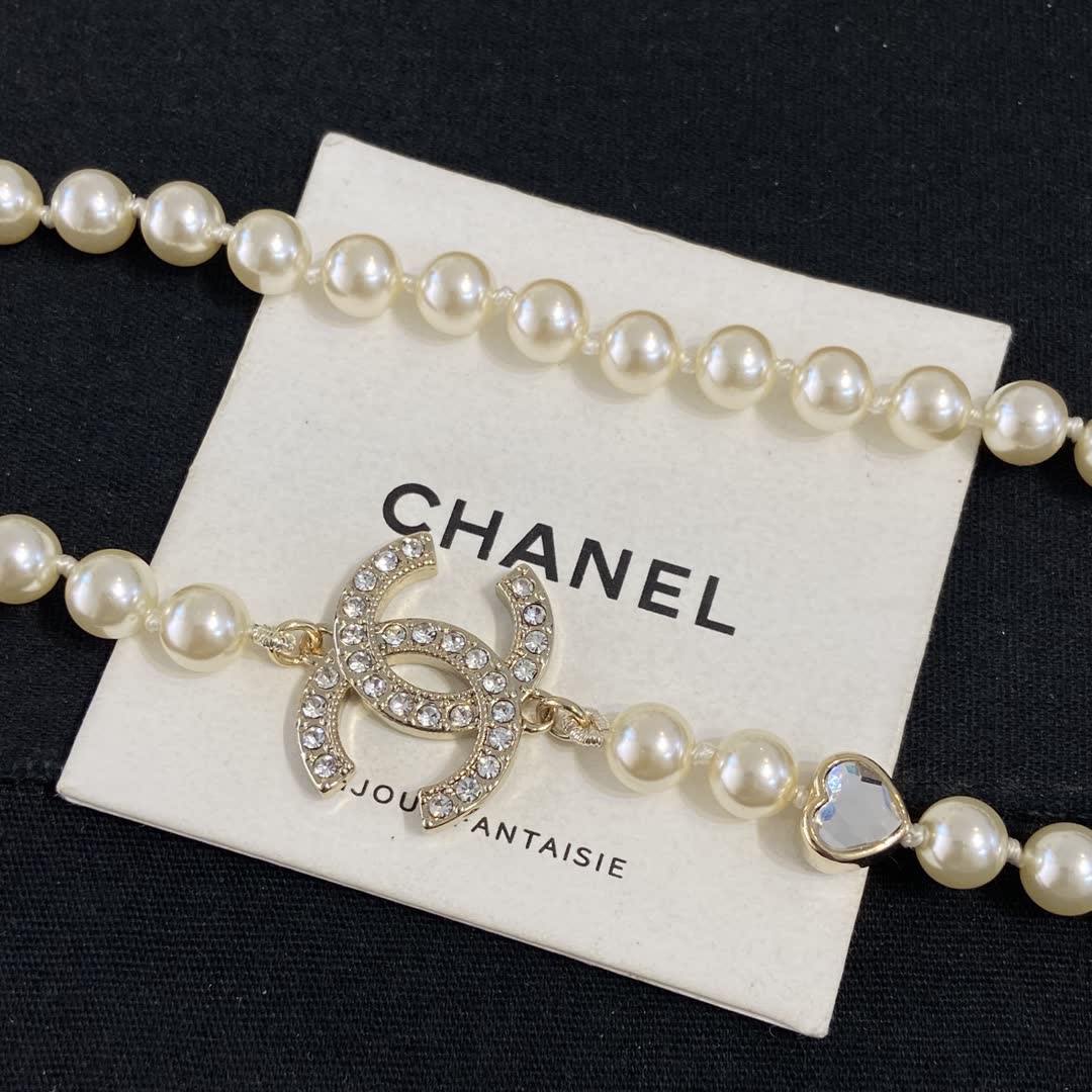 Chanel Double-Strand Pearl Necklace with CC Logo