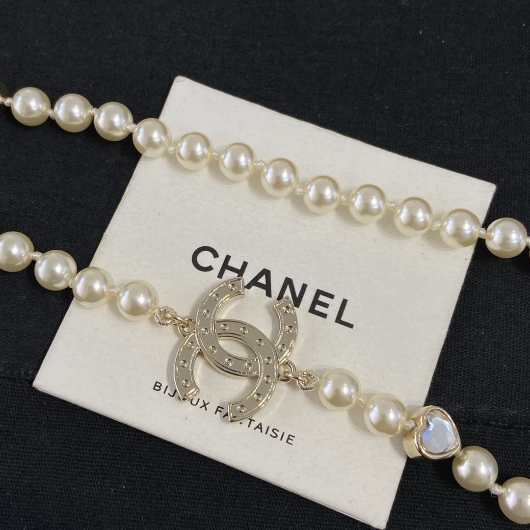Chanel Double-Strand Pearl Necklace with CC Logo