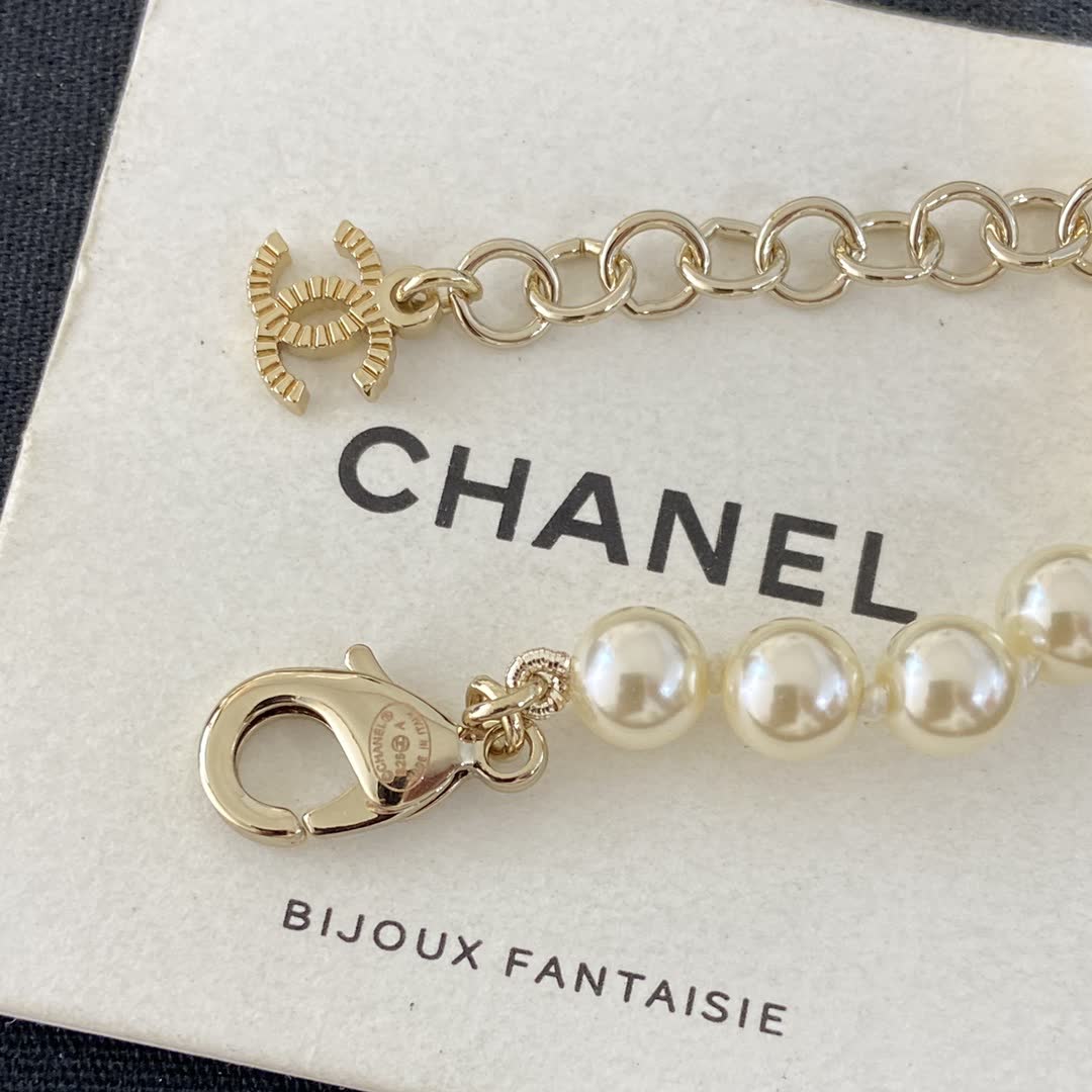 Chanel Double-Strand Pearl Necklace with CC Logo