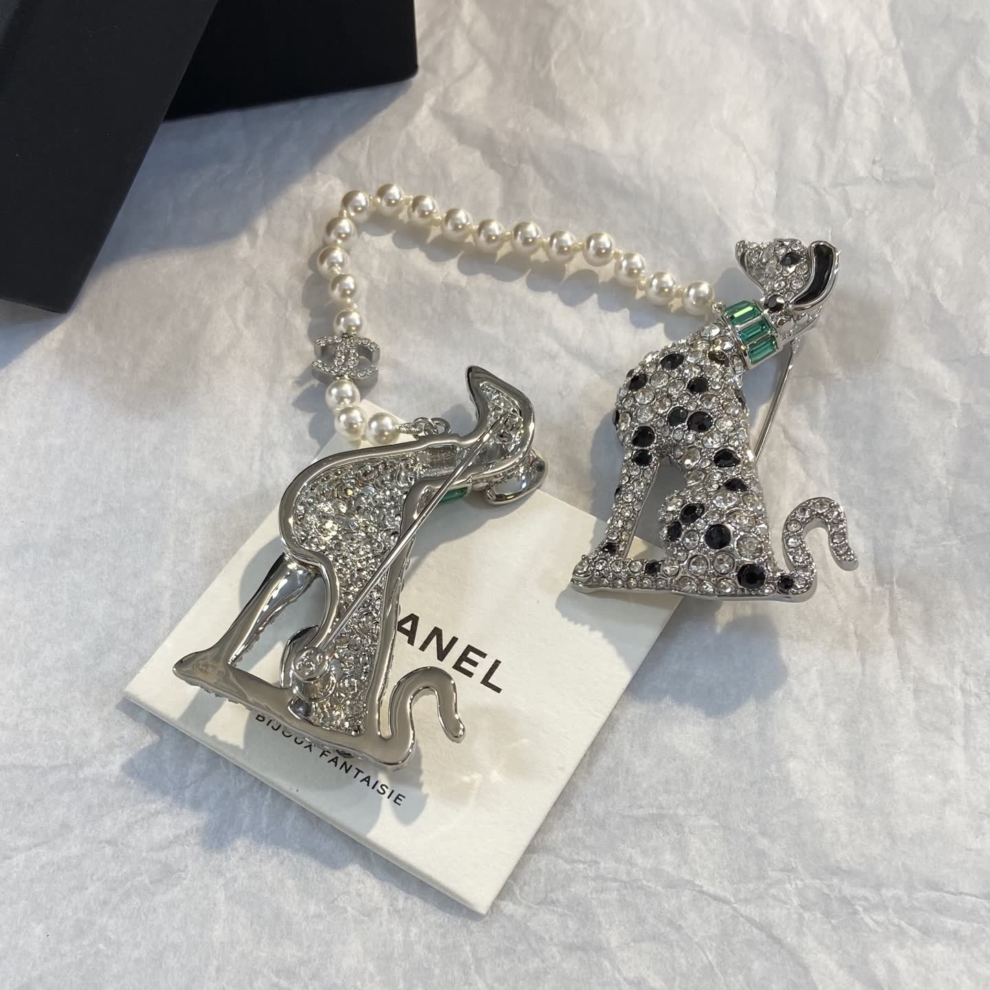 Chanel Pearl and Crystal Dog Necklace Set