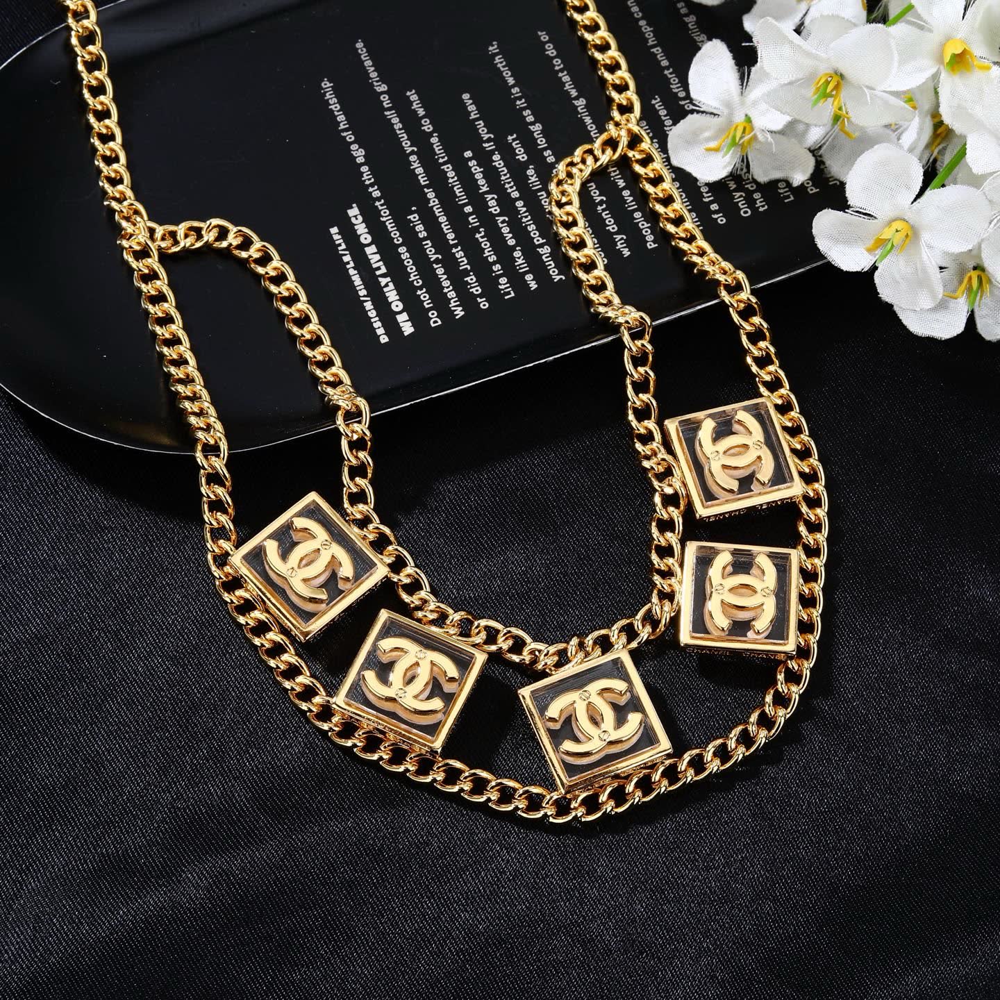 Chanel CC Logo Gold Tone Necklace
