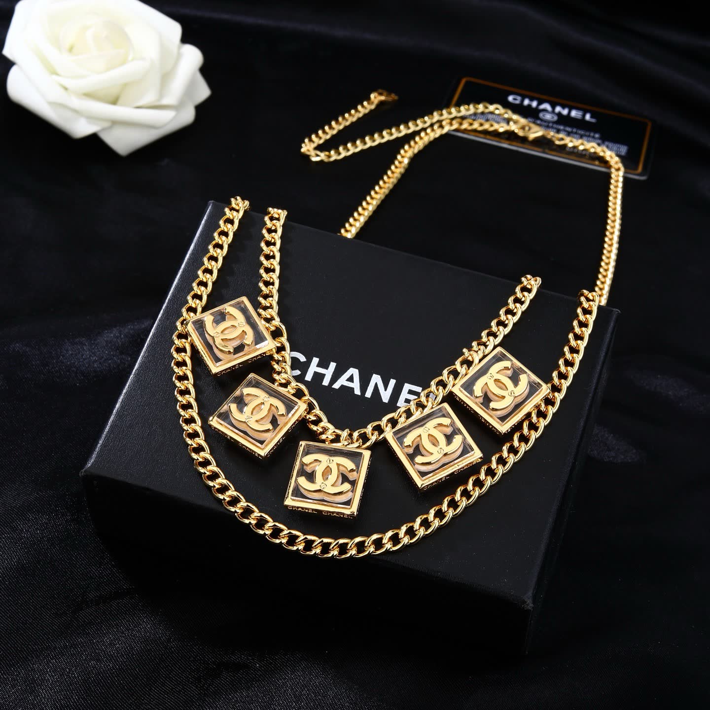 Chanel CC Logo Gold Tone Necklace