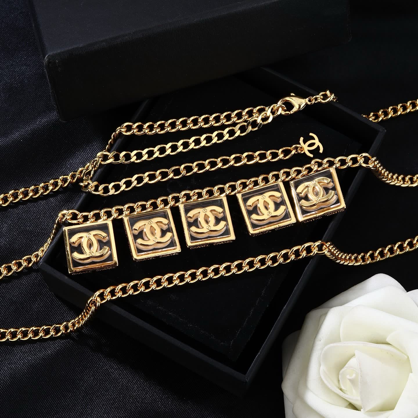 Chanel CC Logo Gold Tone Necklace