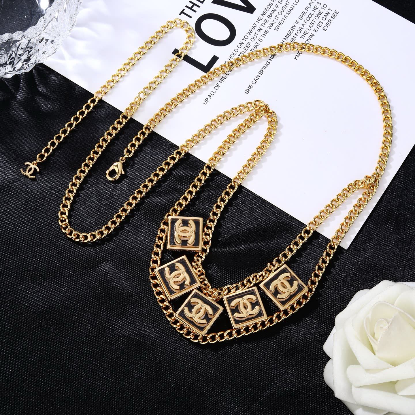Chanel CC Logo Gold Tone Necklace