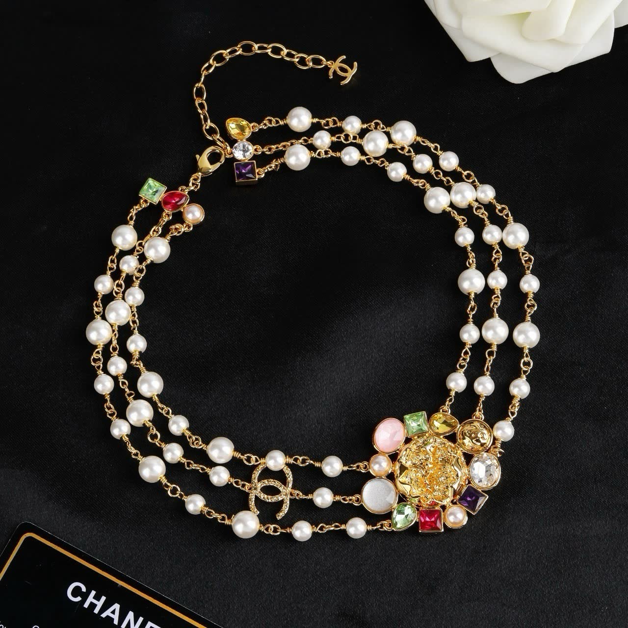 Chanel Elegant Multi-strand Pearl and Gemstone Necklace
