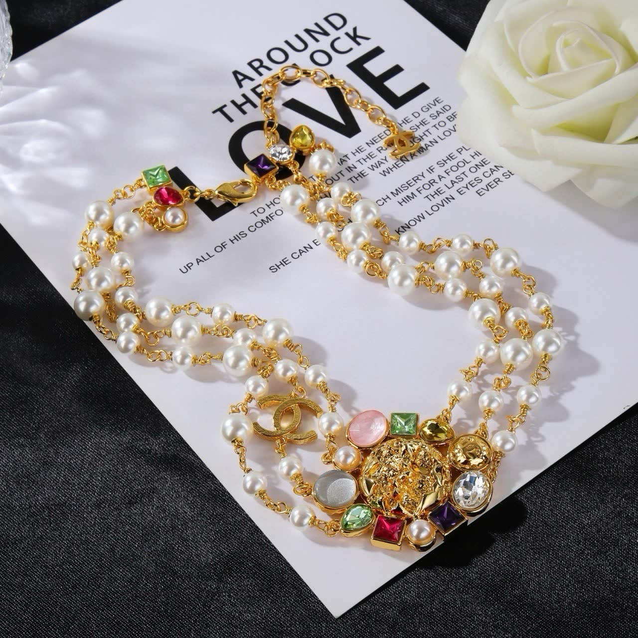 Chanel Elegant Multi-strand Pearl and Gemstone Necklace