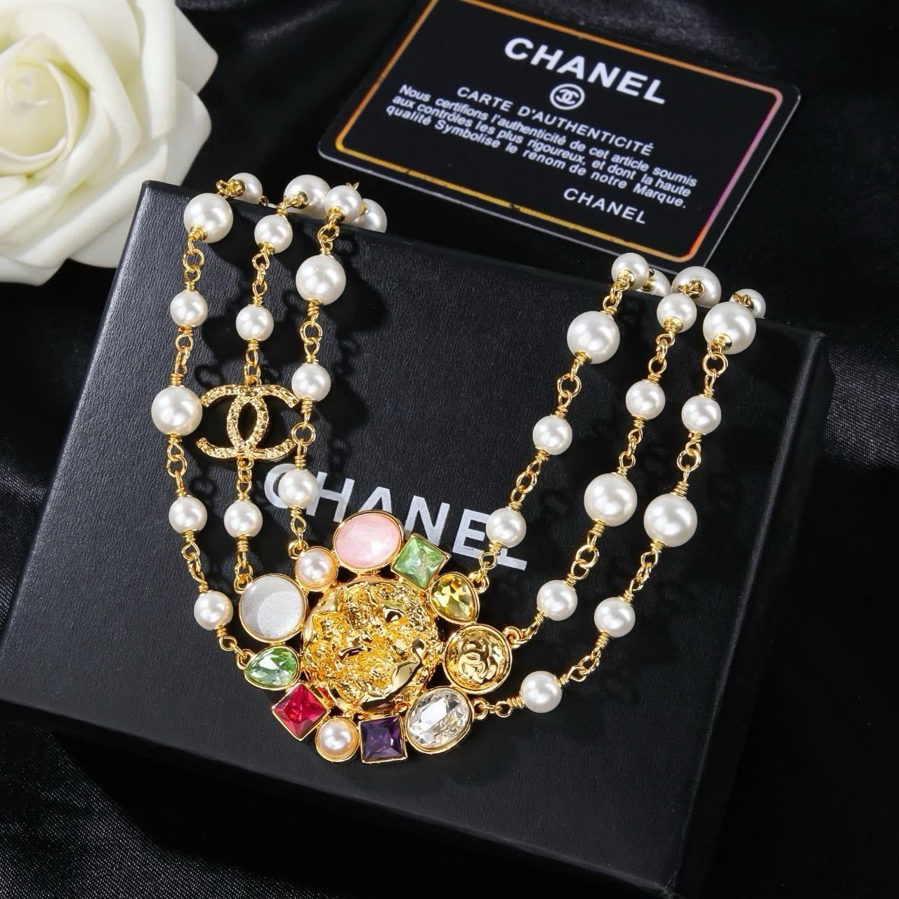 Chanel Elegant Multi-strand Pearl and Gemstone Necklace