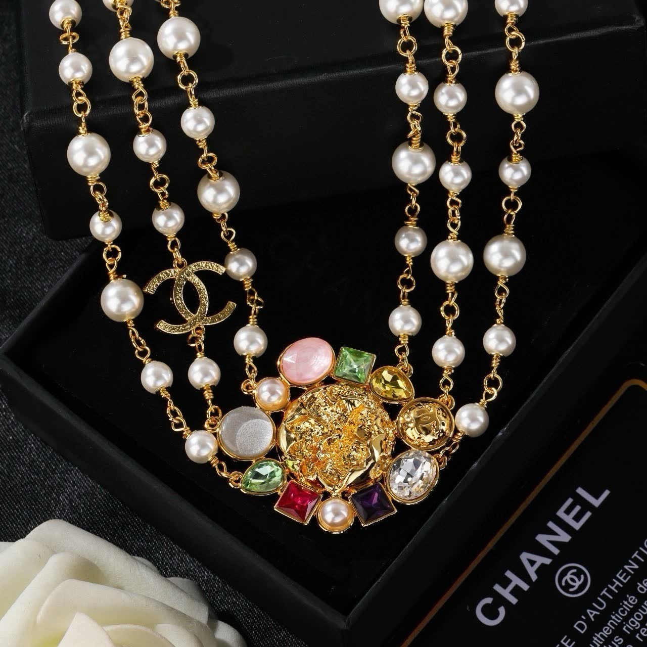 Chanel Elegant Multi-strand Pearl and Gemstone Necklace