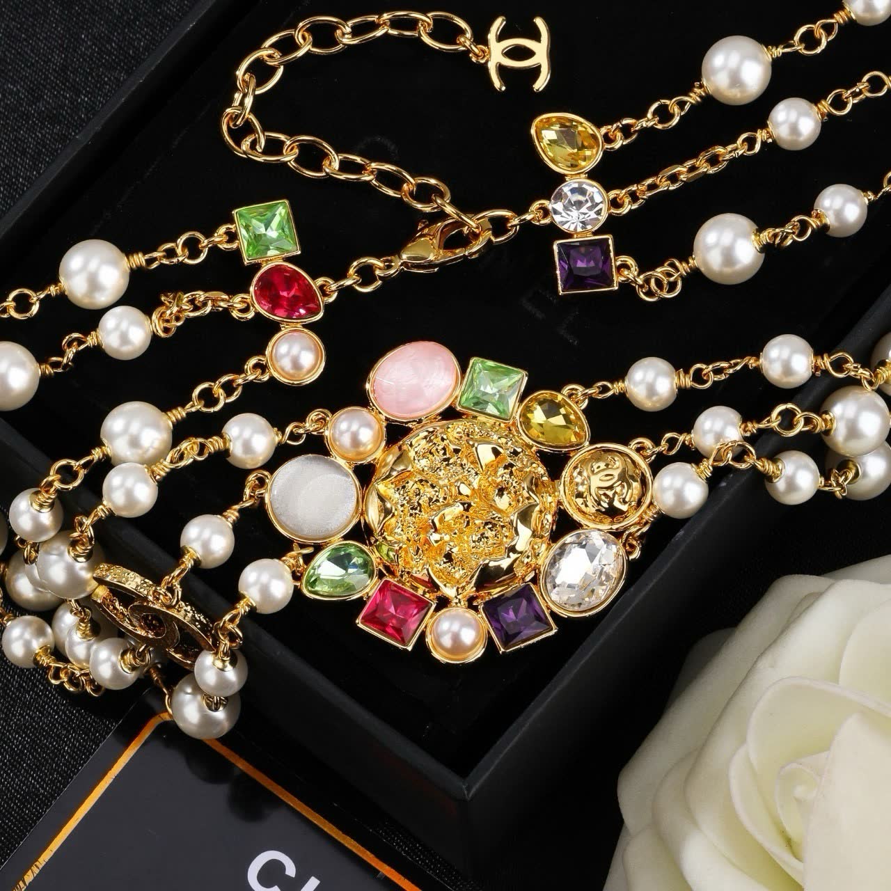 Chanel Elegant Multi-strand Pearl and Gemstone Necklace