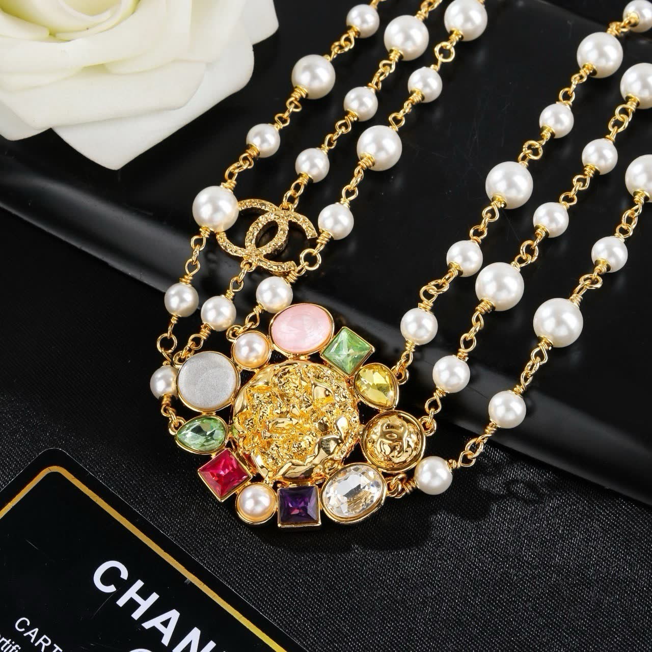 Chanel Elegant Multi-strand Pearl and Gemstone Necklace