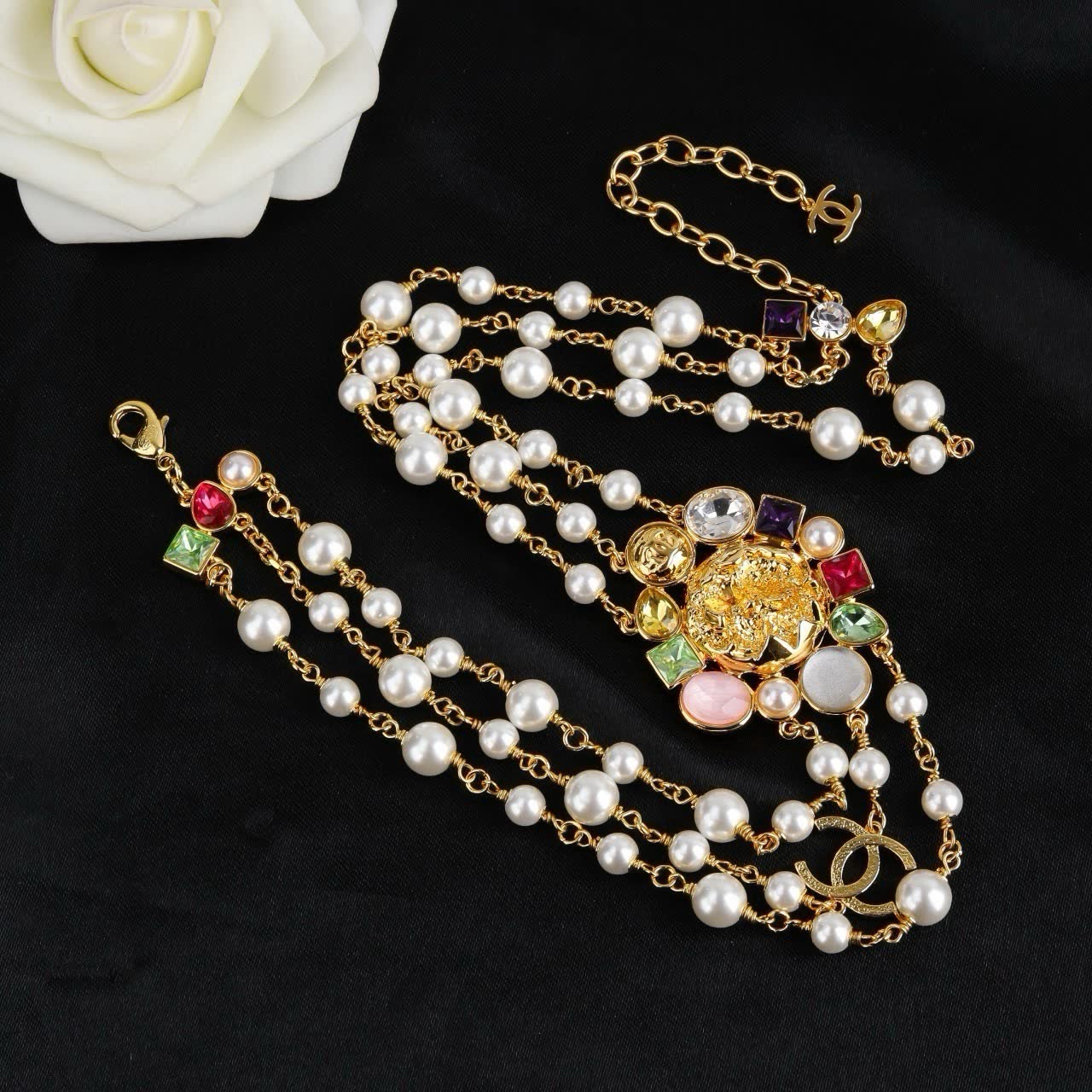Chanel Elegant Multi-strand Pearl and Gemstone Necklace