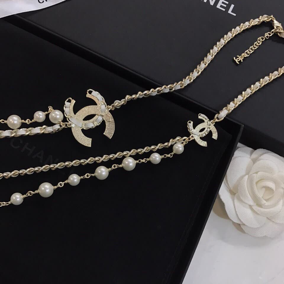 Chanel CC Logo Pearl Chain Necklace