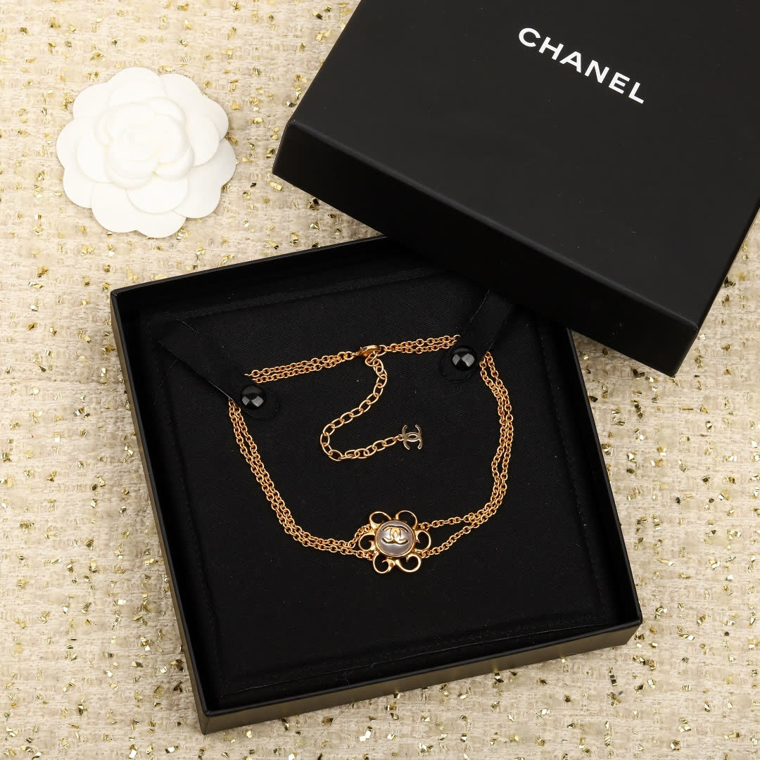 Chanel Gold-Tone Double-Chain Necklace with CC Logo