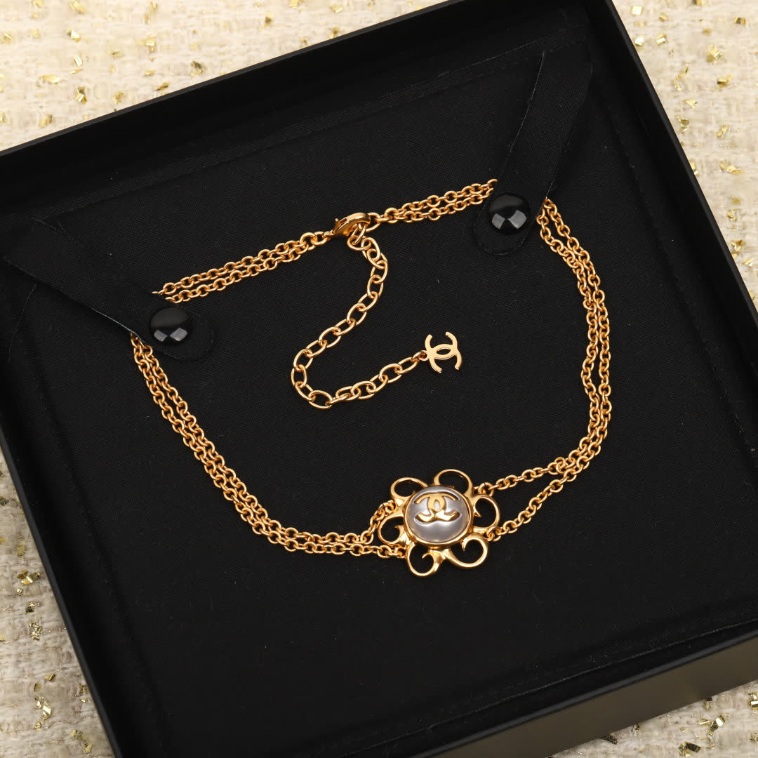Chanel Gold-Tone Double-Chain Necklace with CC Logo