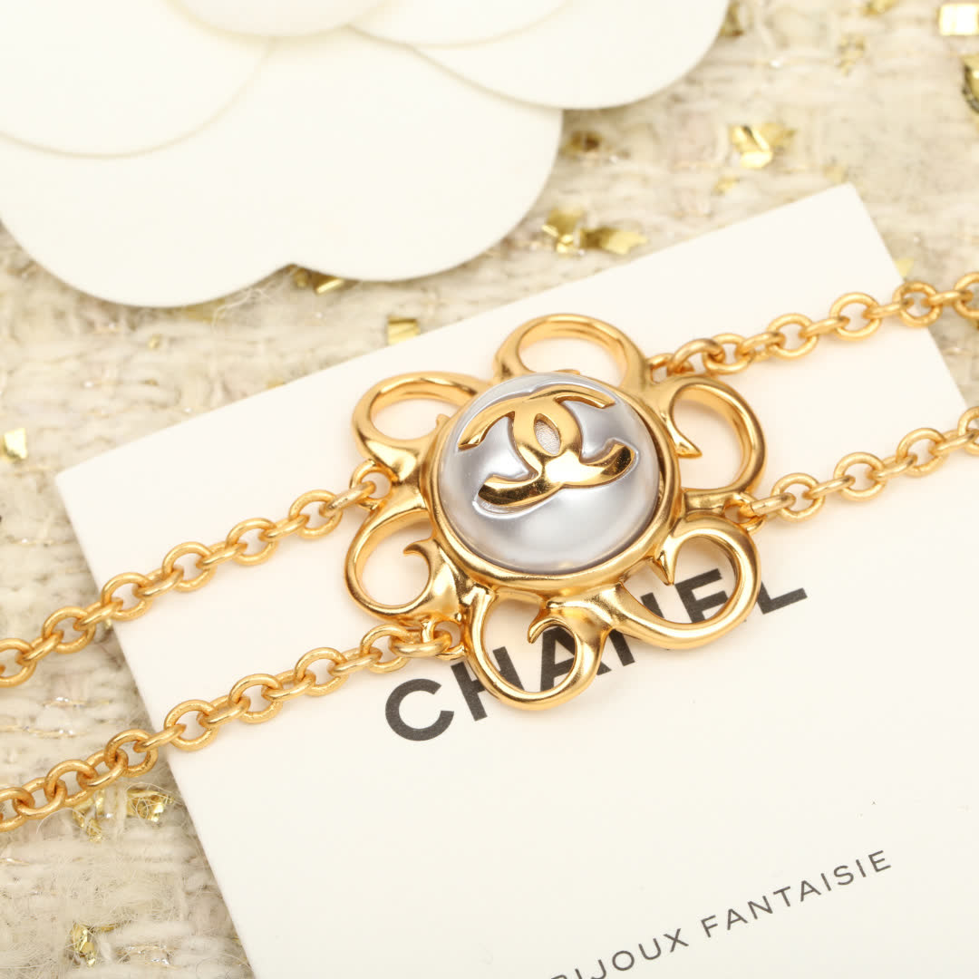 Chanel Gold-Tone Double-Chain Necklace with CC Logo
