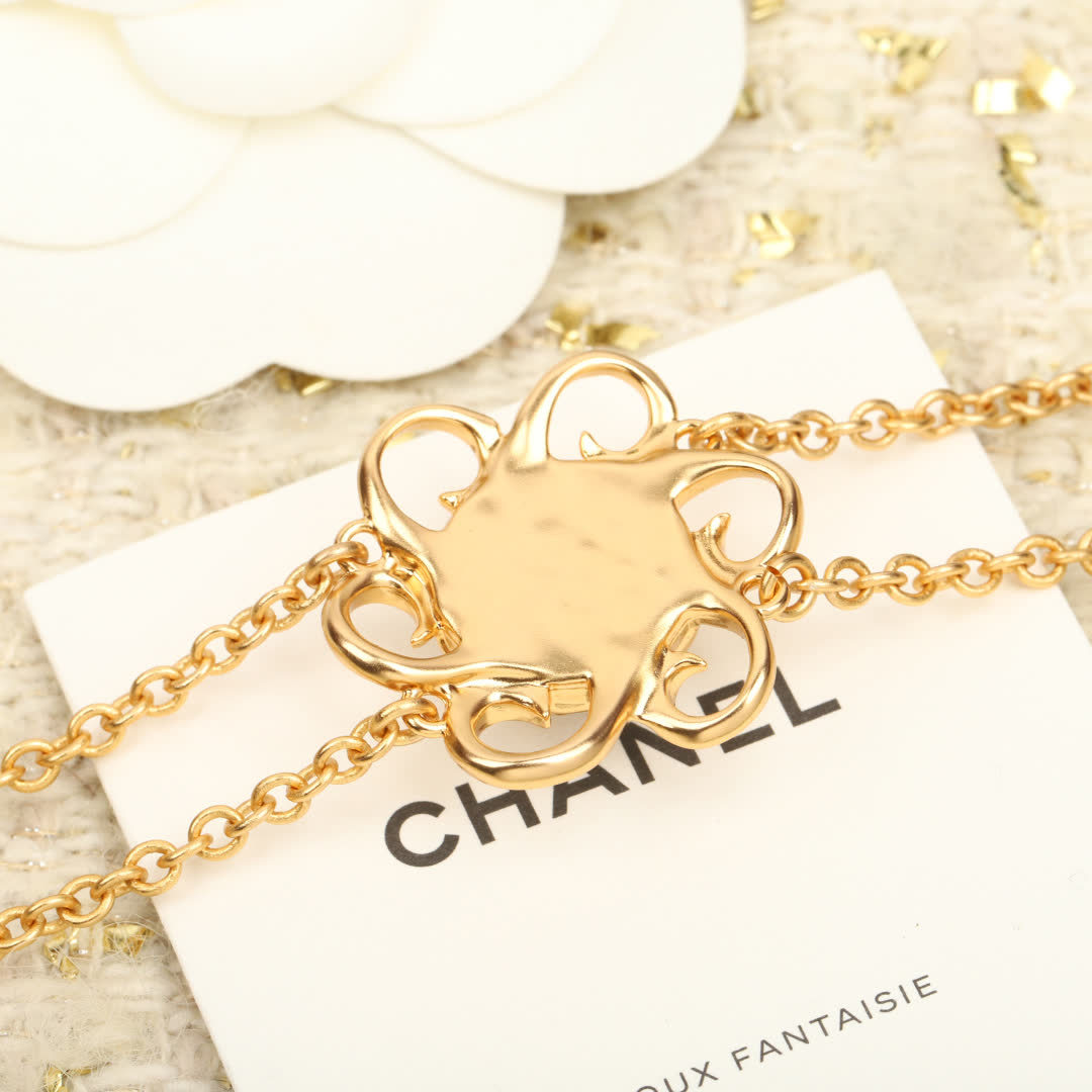 Chanel Gold-Tone Double-Chain Necklace with CC Logo