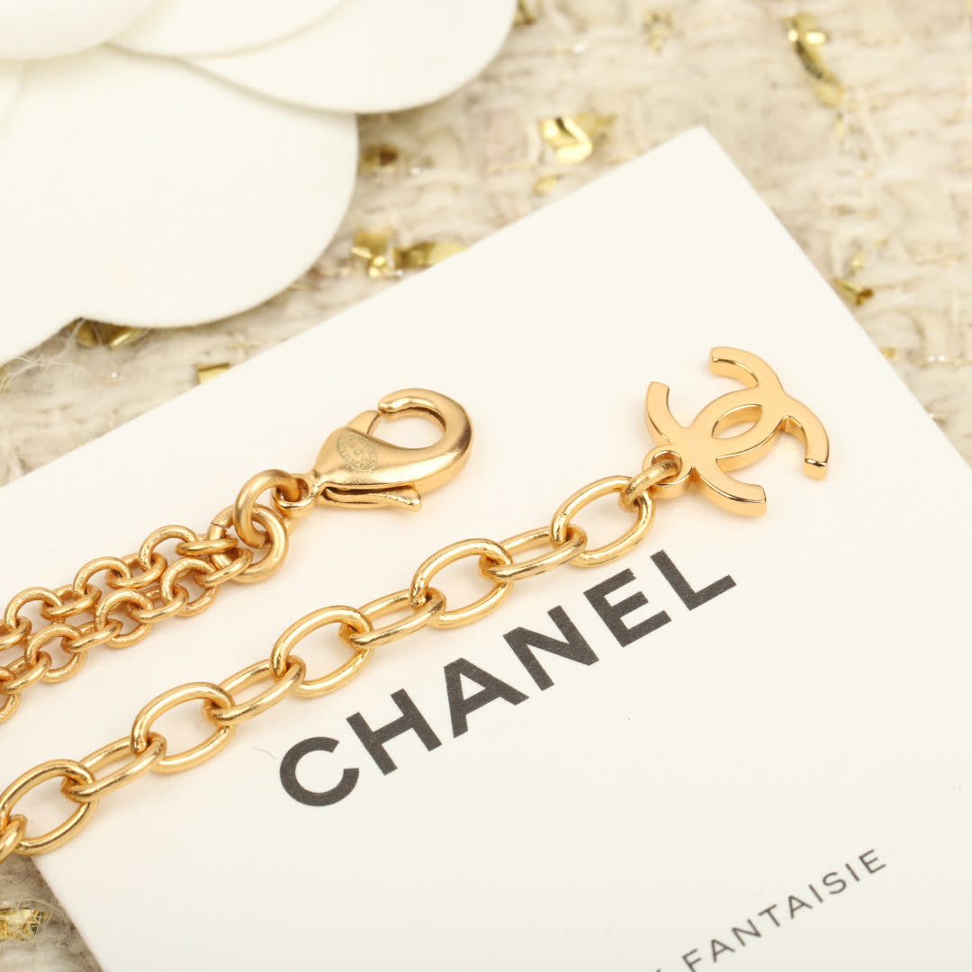 Chanel Gold-Tone Double-Chain Necklace with CC Logo