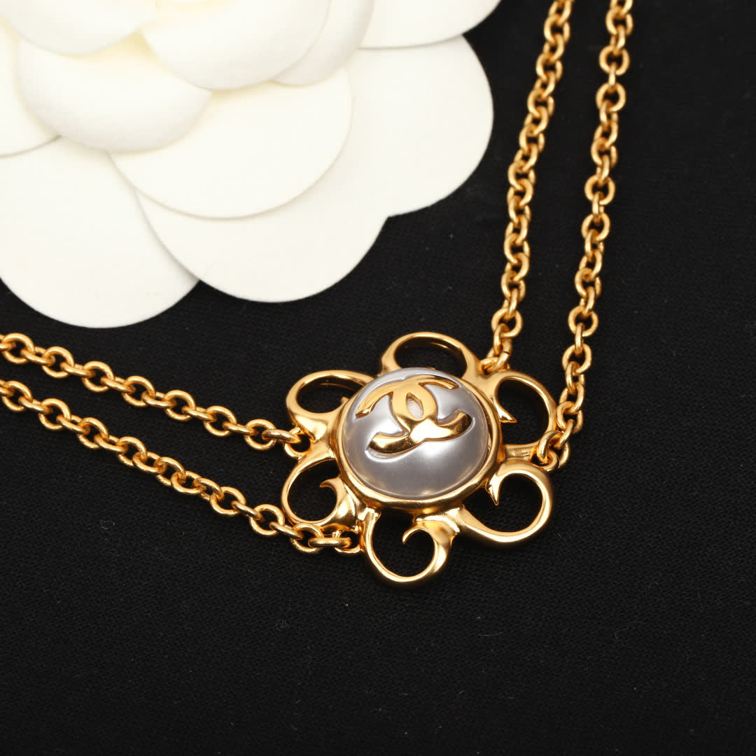 Chanel Gold-Tone Double-Chain Necklace with CC Logo