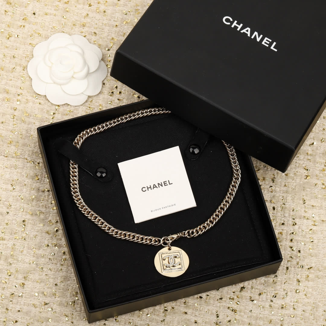 Chanel Silver Tone Chain Bracelet with CC Logo Pendant