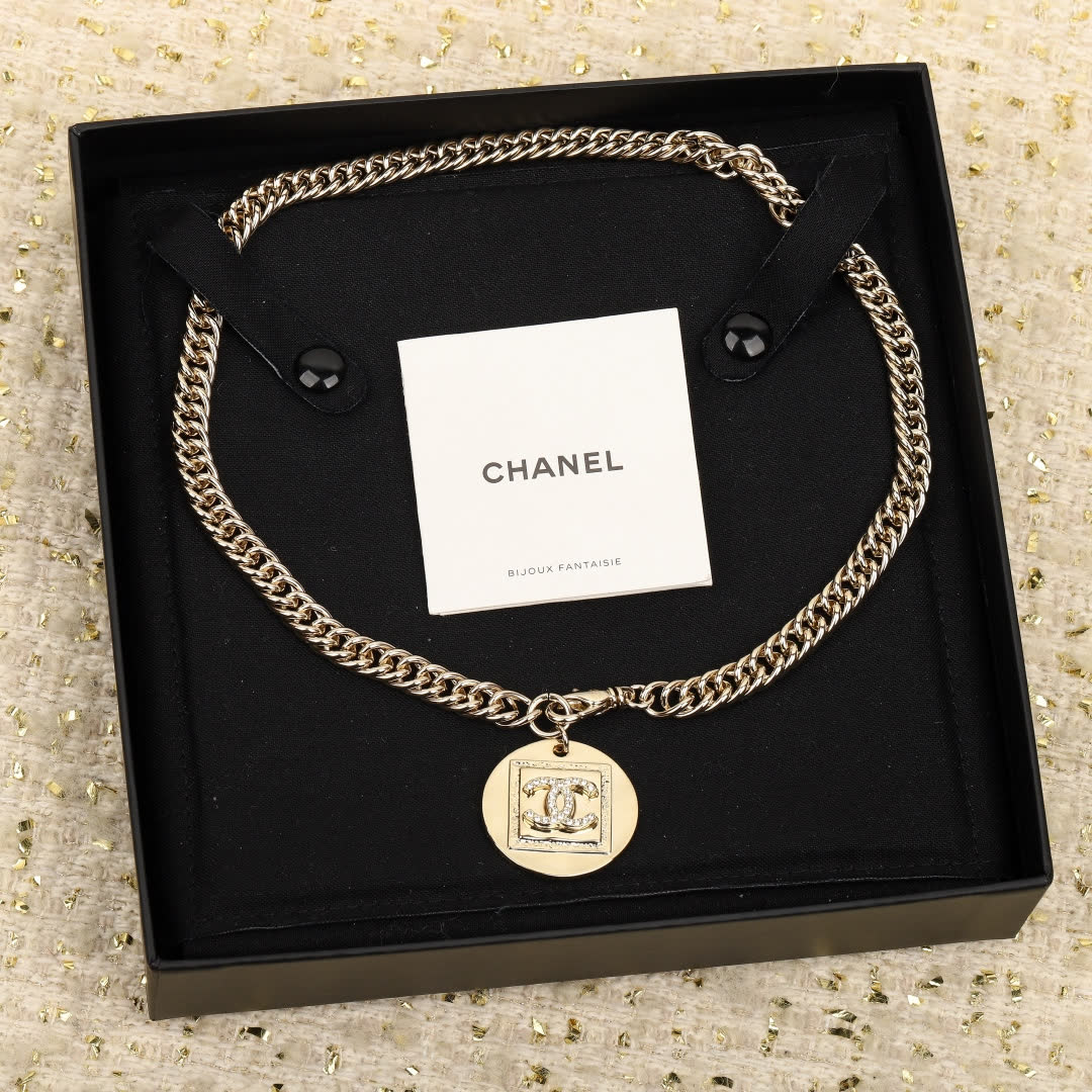 Chanel Silver Tone Chain Bracelet with CC Logo Pendant